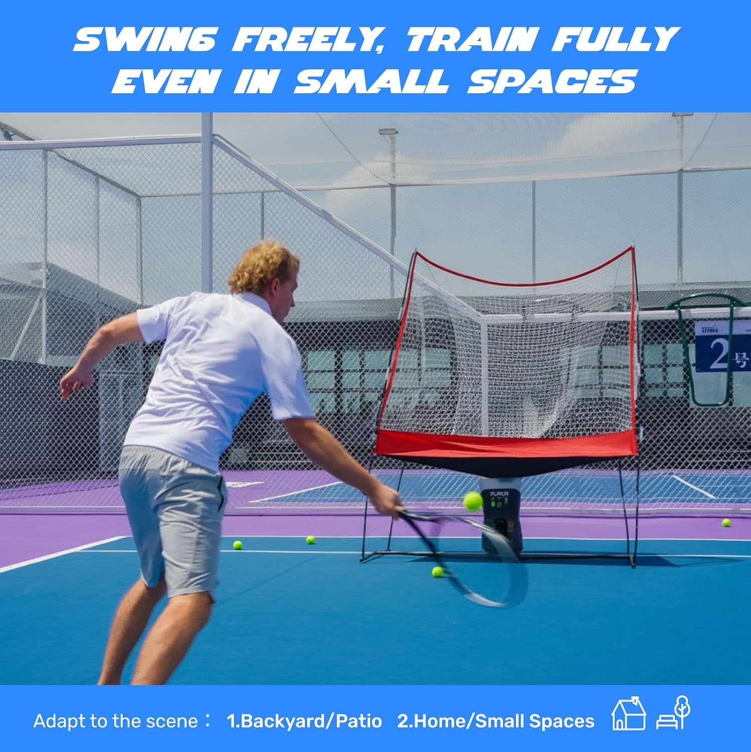 Tennis Training Set with Return Net&PT-Mini Pro Tennis ball launcher — App/Remote Control, 4–6h Battery, 60-Ball Capacity, up to 12 mph, 5-Point Random; Indoor & Solo-Friendly for Beginners and Kids - Image 2