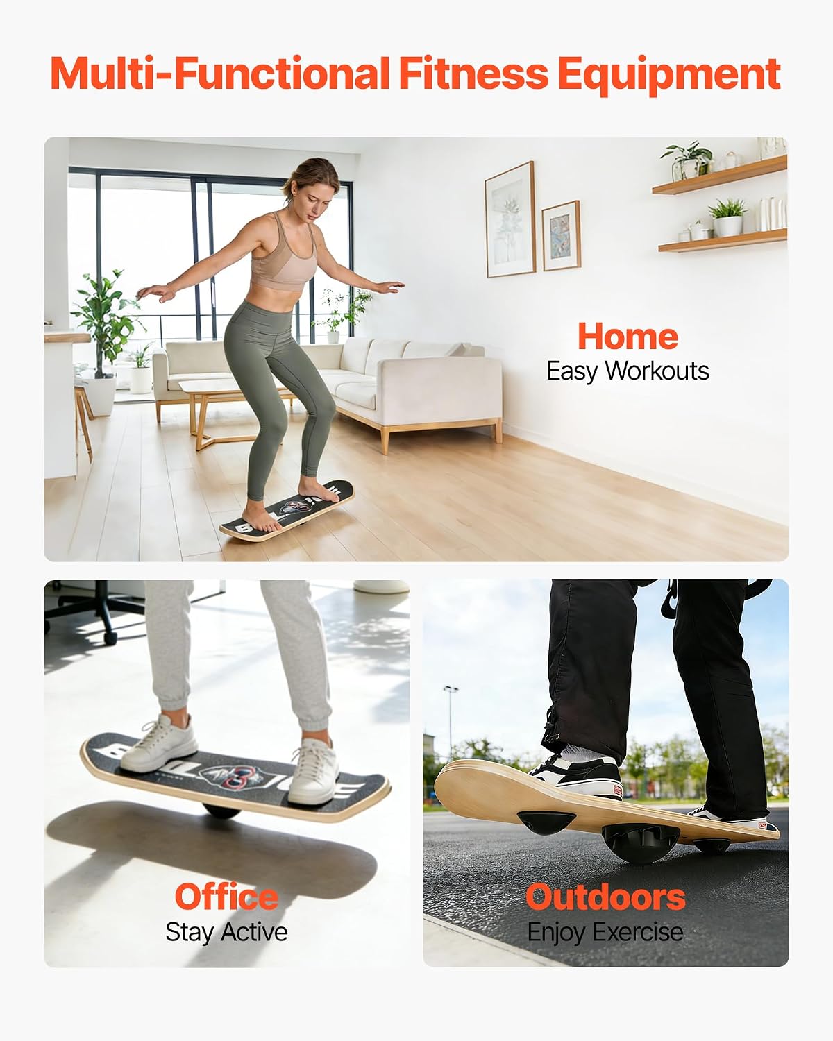 VEVOR Balance Board, Wobble Board Trainer for Adults 3-Level Adjustable Base, Premium Wooden Balance Training Equipment, Slip-Resistant Surface for Core Workout, Standing Desk Exercise, Home Gym, Yoga - Image 6