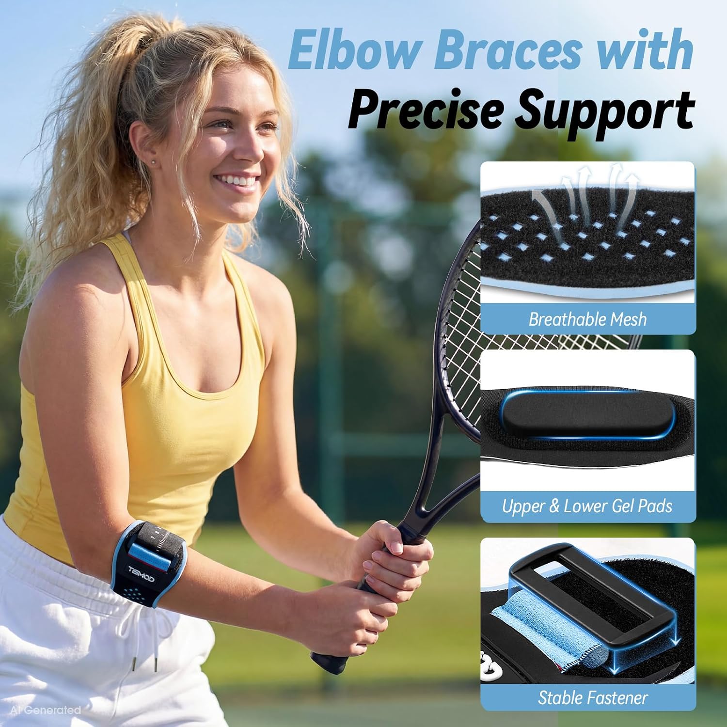 Tennis Elbow Brace for Men and Women, Elbow Support Brace with Dual Gel Pads, Adjustable Breathable Elbow for Tennis Golf Workout, Fits Forearm 8''-10'' Blue S/M - Image 2