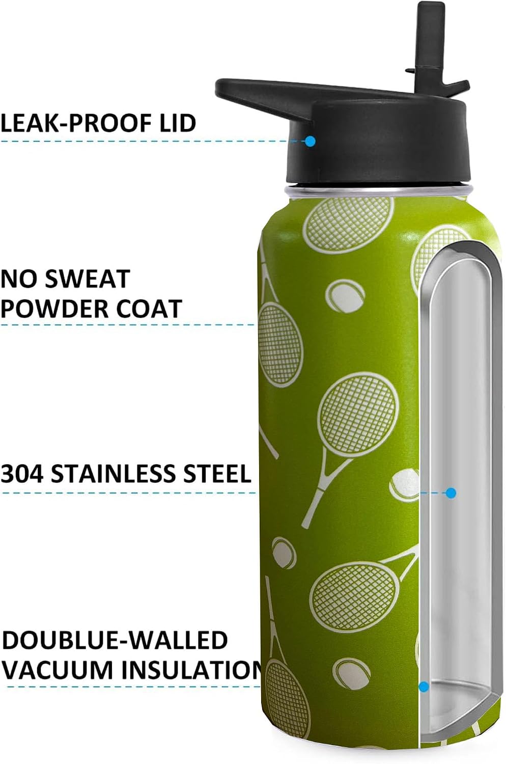 32oz Tennis Water Bottle Insulated Vacuum Stainless Steel Tumbler Travel Mugs With Straw for Sport Game,Tennis Accessories - Image 3