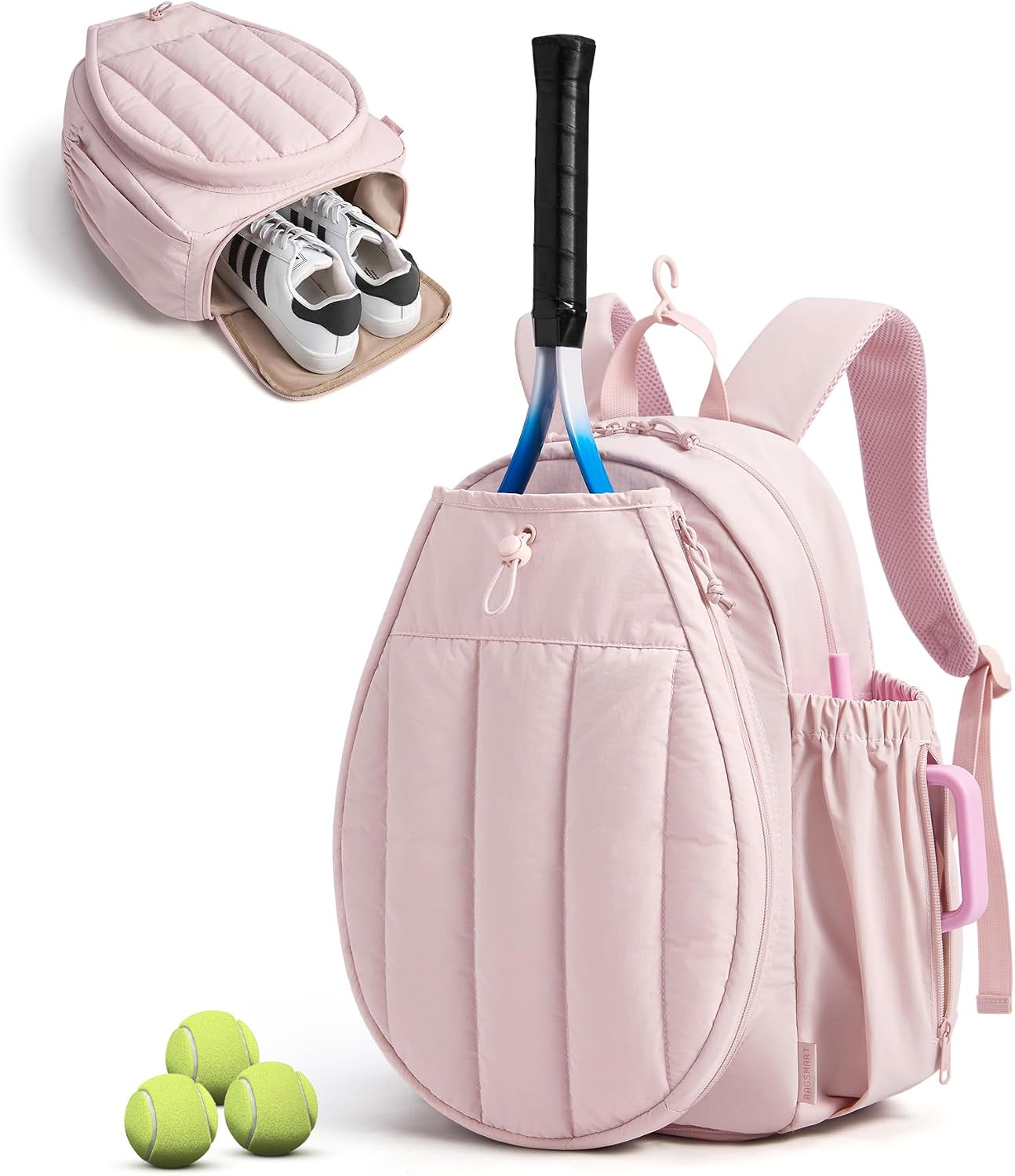 BAGSMART Tennis Gym Bag for Women, Tennis Backpack Holds 2 Rackets with Shoe Compartment, 15.6" Laptop Gym Backpacks for Court, Off-work, Everyday & Overnight Weekend