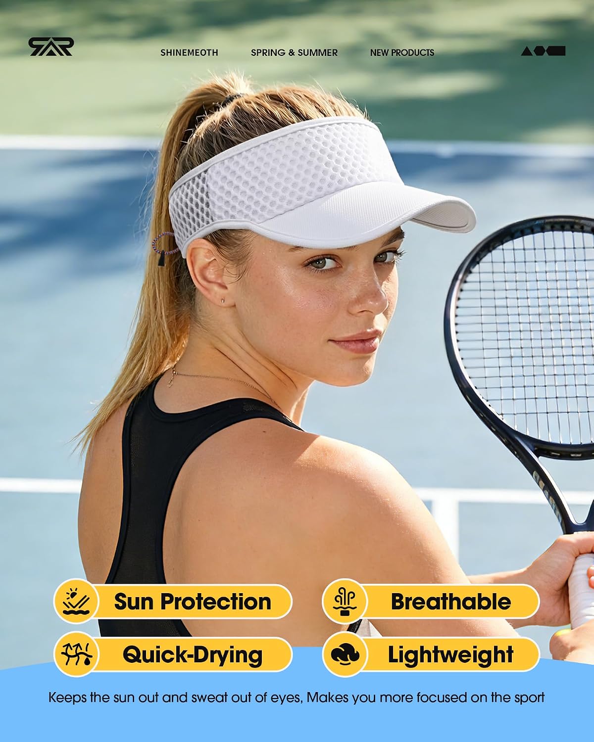 SUNMECI Mesh Breathable Sports Visor - Men Women Adjustable Lightweight Quick Dry Sun Hat for Tennis, Golf, Running - Image 2