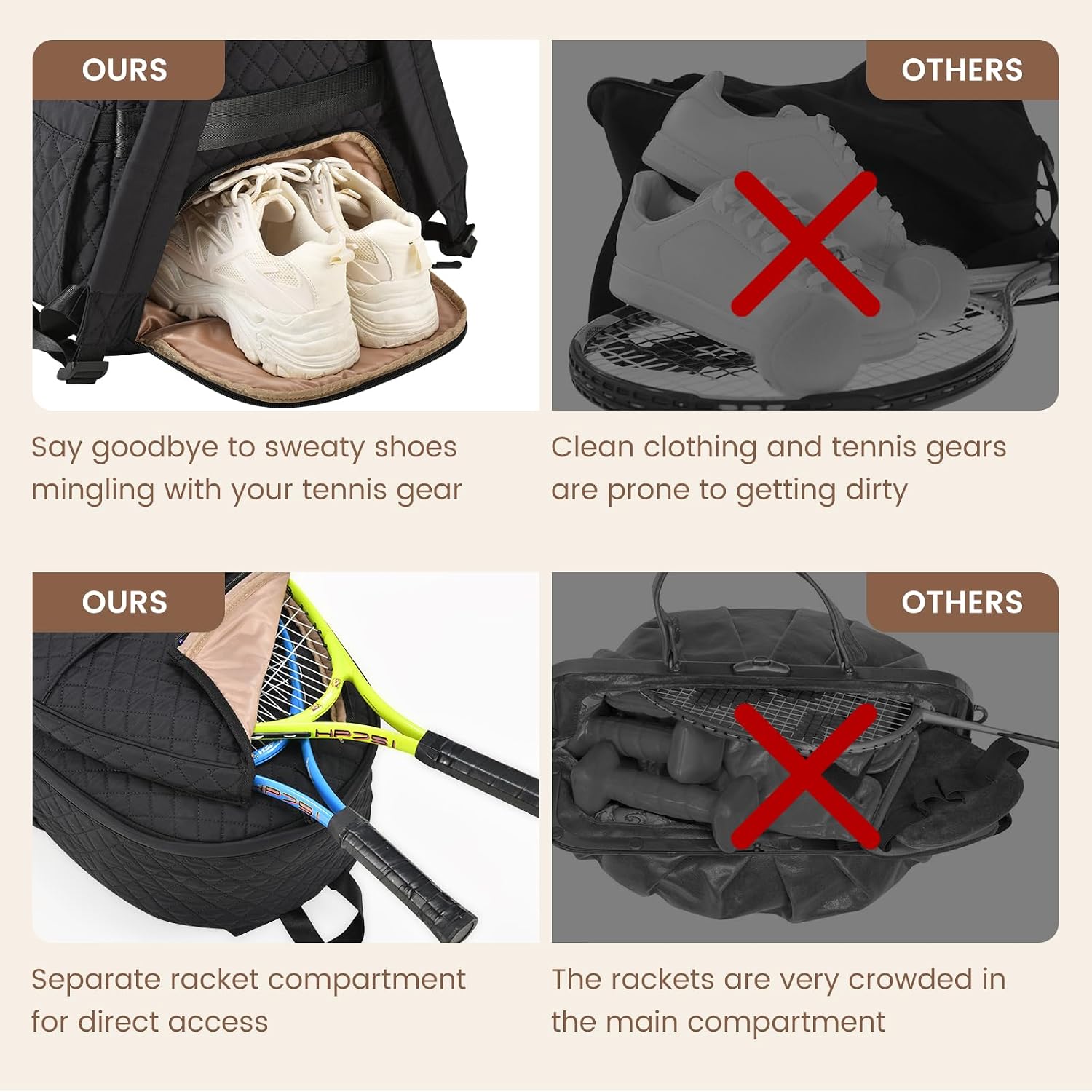 Sucipi Tennis Bags for Women, Quilted Tennis Racket Bag Backpack for Tennis Racquet, Pickleball Paddles, Badminton - Image 5