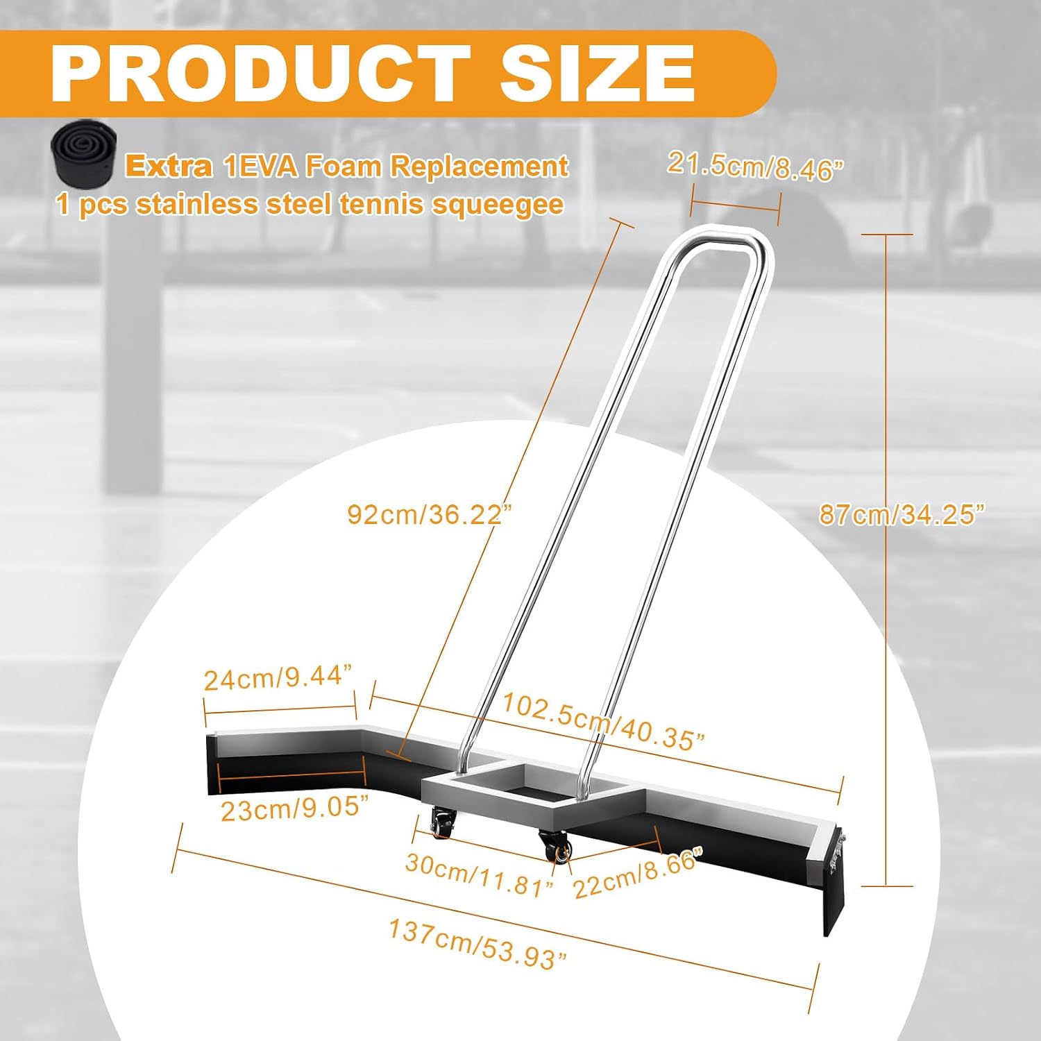 4.3FT Sport Tennis Court Squeegee Floor Squeegee Heavy Duty Commercial Squeegee for Floors with 2PCs EVA Foam Blade - Image 2