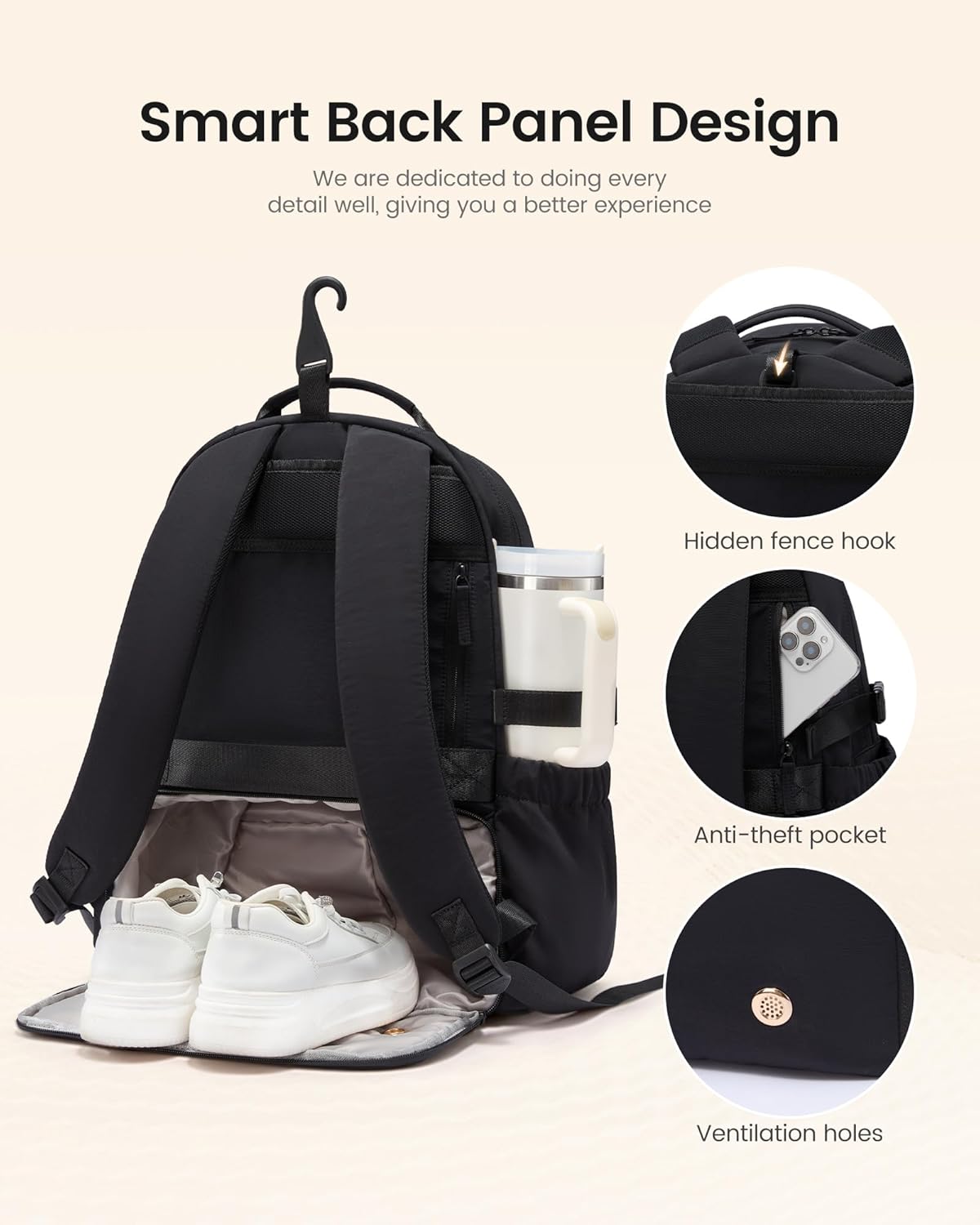 LOVEVOOK Tennis Bag for Women & Men, Fits 27" Rackets, Tennis Backpack with Ventilated Shoe Compartment & Wet Pocket, Ideal for Pickleball, Padel - Image 5