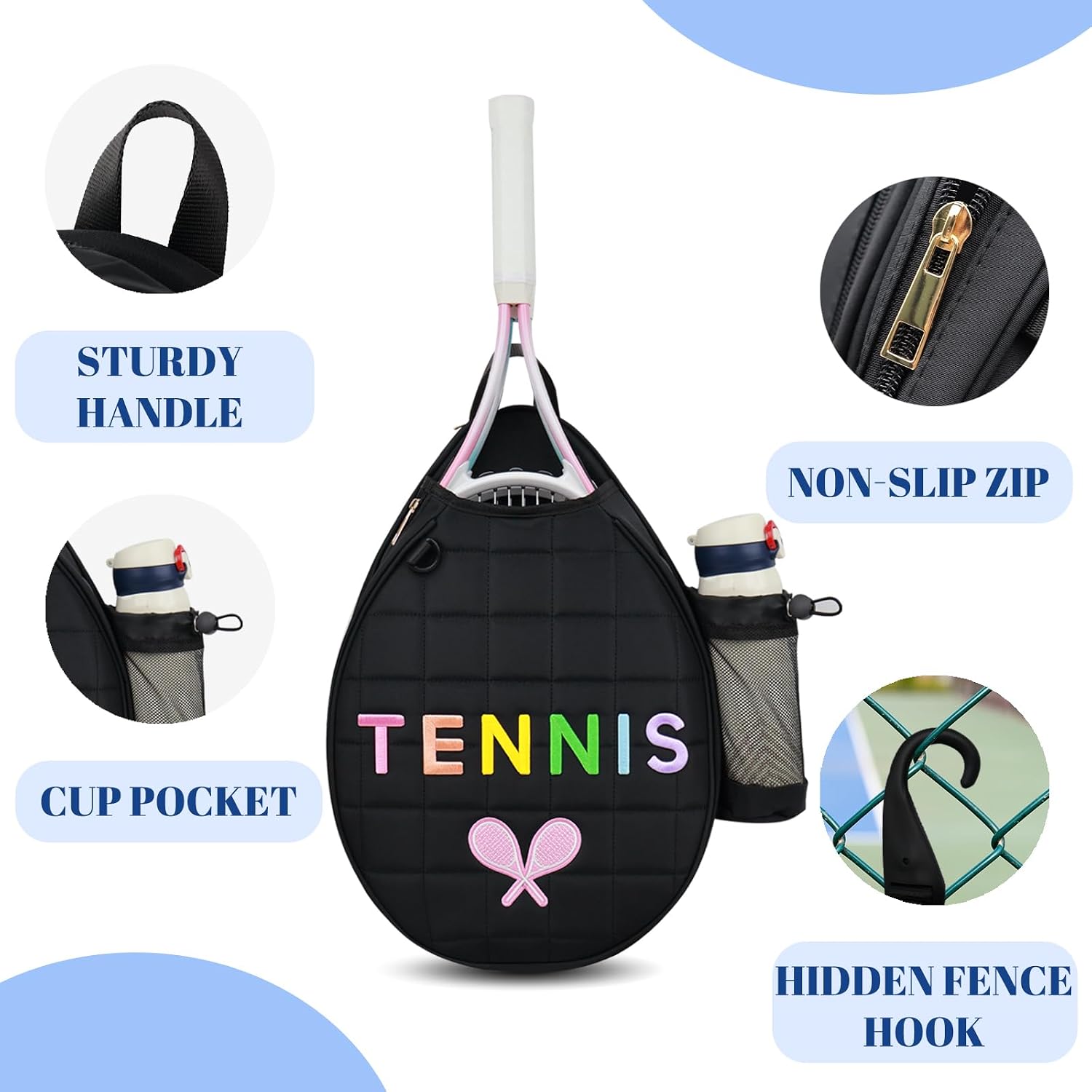 NZNDB Tennis Bags for Women Girl, Tennis Sling Crossbody Backpack, Water Resistant Tennis Bag for Pickleball, Tennis, Racketball - Image 5