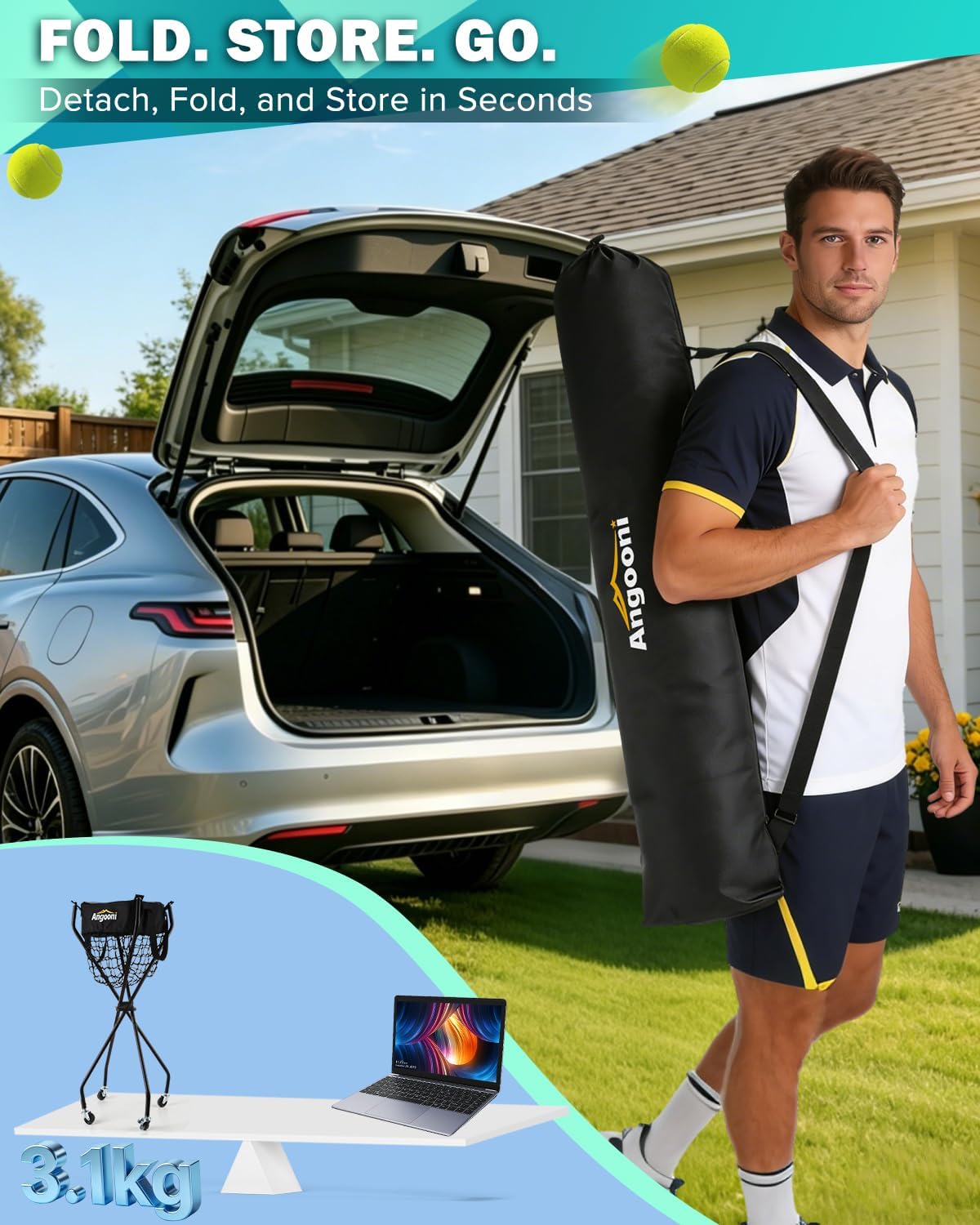 Angooni Professional Tennis Cart with Silent PU Wheels - 2 Capacity Choices (150/240 Balls) - Sturdy, Lightweight & Portable Storage for Practice and Matches - Image 6