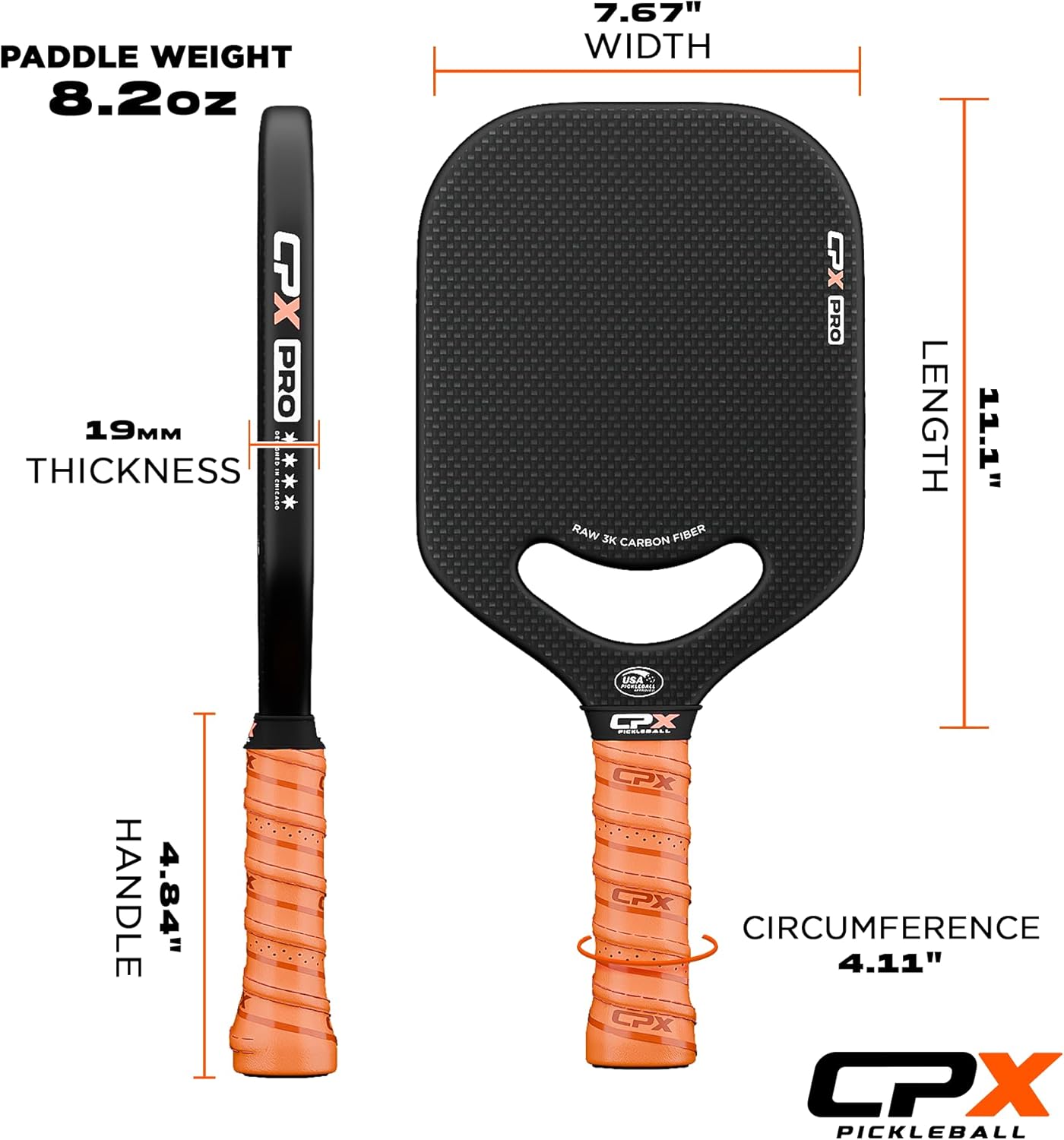 CPX Pro Carbon Fiber Pickleball Paddle - Professional Grade, Matte Finish, Honeycomb Core, Tennis Style Grip - Edgeless Paddle Designed in Chicago, USA - Image 3