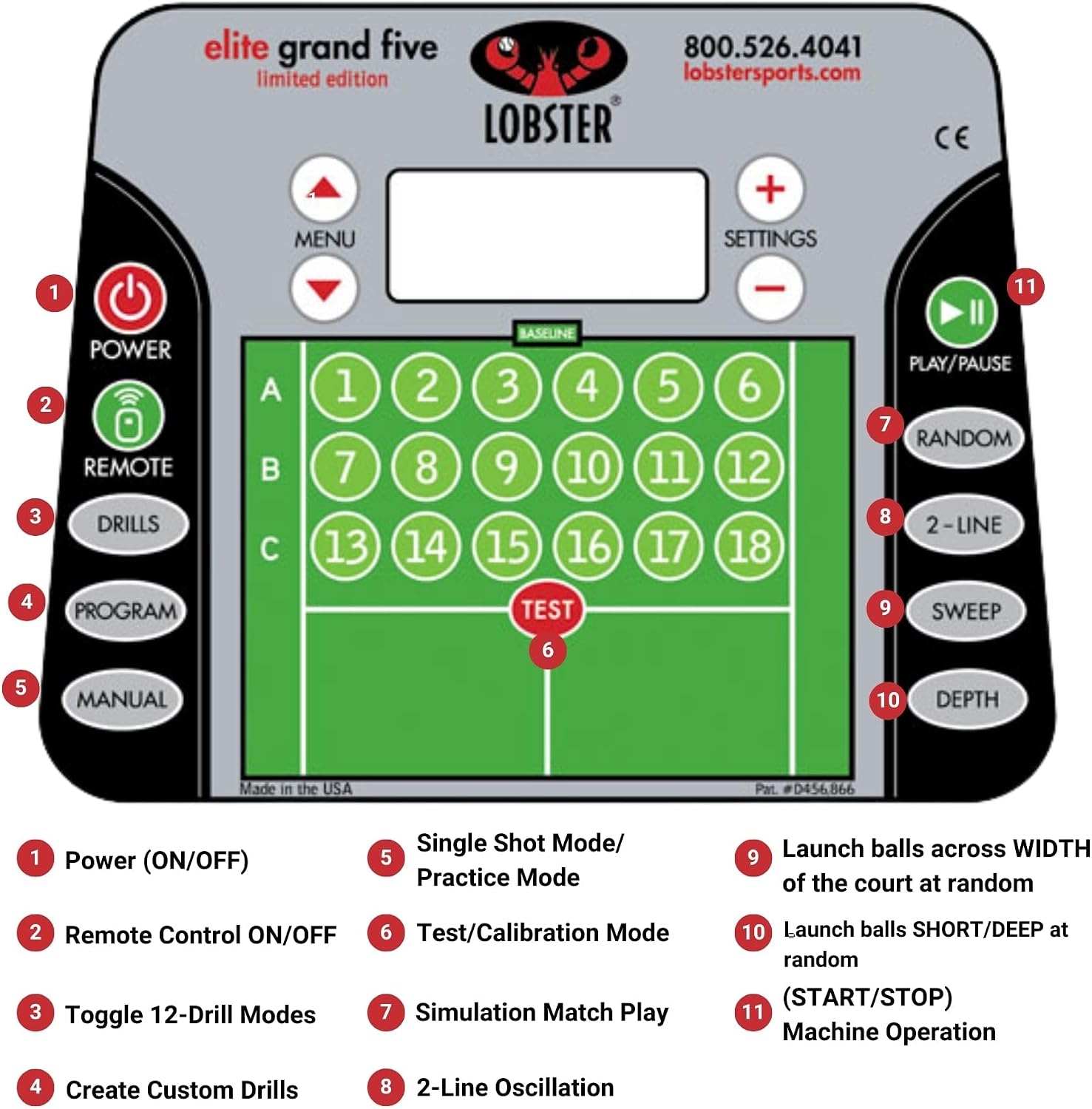 LOBSTER Sports Elite Tennis Ball Machine - Auto Portable Tennis Ball Launcher, Preloaded & Custom Drills, Spin Control, Lob Elevation Switch, Ball Speed (up to 80MPH), with Multi-Function Remote - Image 4