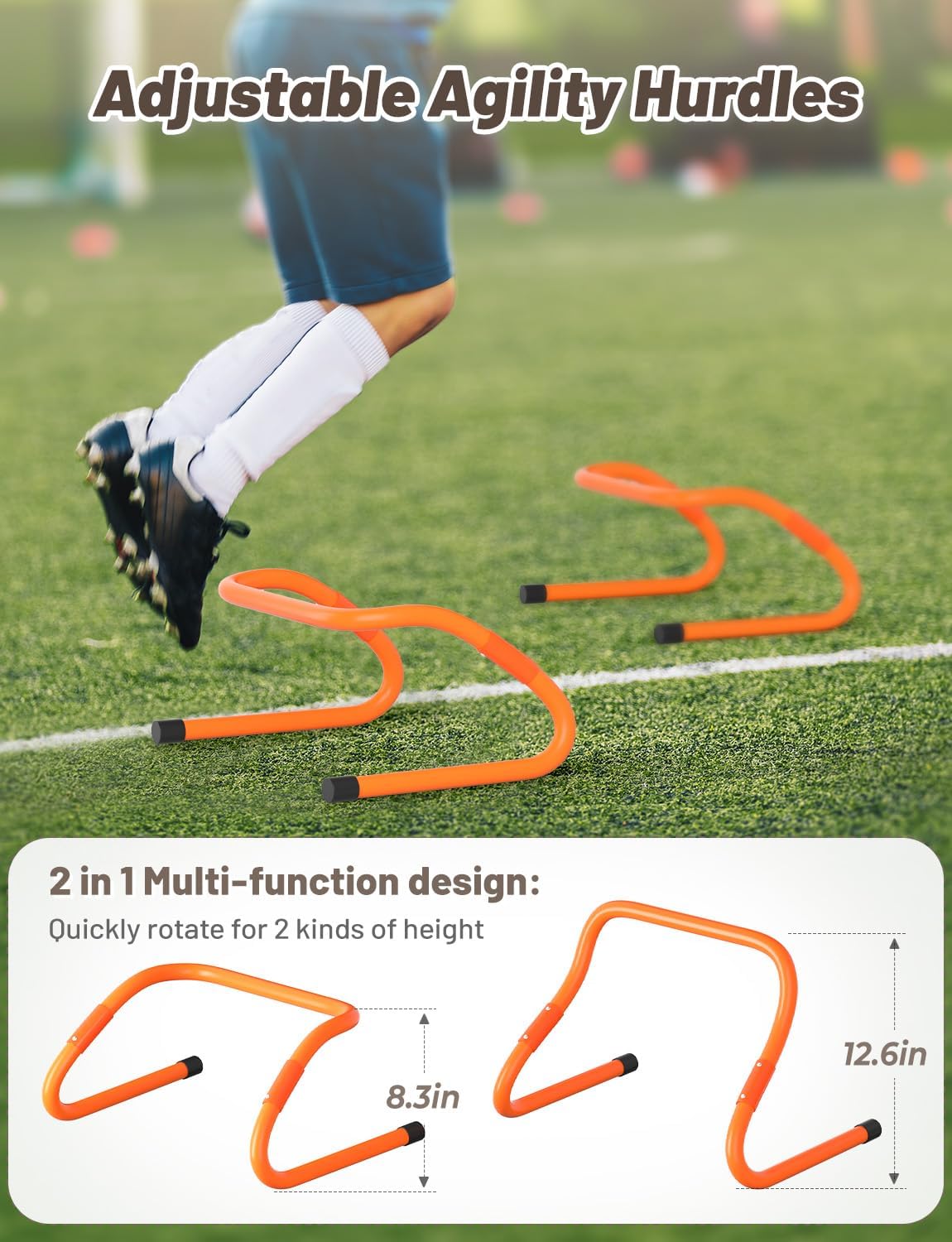 GHB Agility Hurdles Adjustable 8.3"&12.6" Speed Training Equipment Set | Foldable, Sturdy, Drill Guide &Carry Bag Included, For Amateur & Athletes, Soccer & Basketball - Image 3
