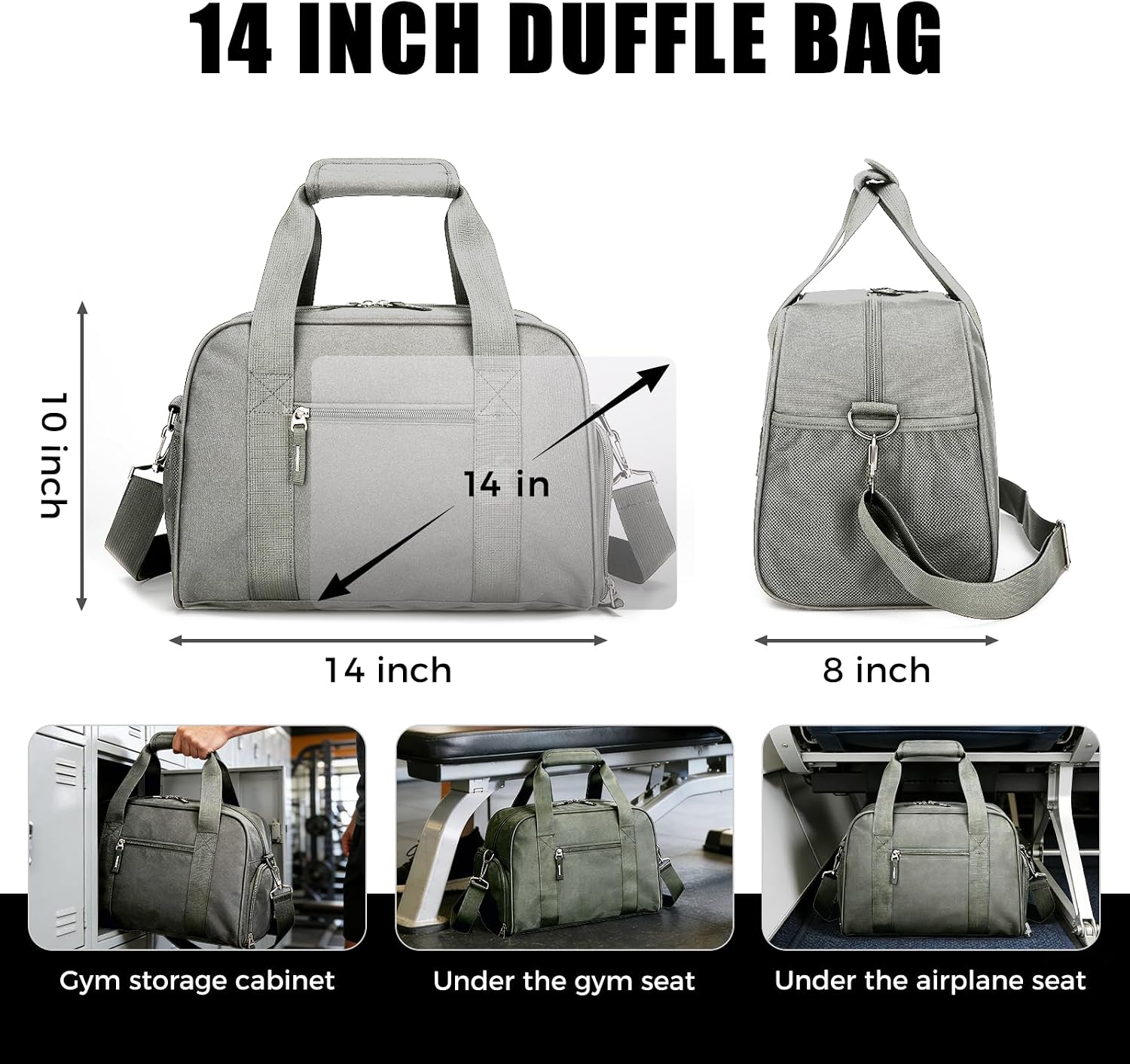SeaRock 14 inch Small Gym Bag for Men & Women, Mini Duffle Bag with Shoe Compartment, Carry On Duffel Bag for Travel Sports, Gray - Image 2