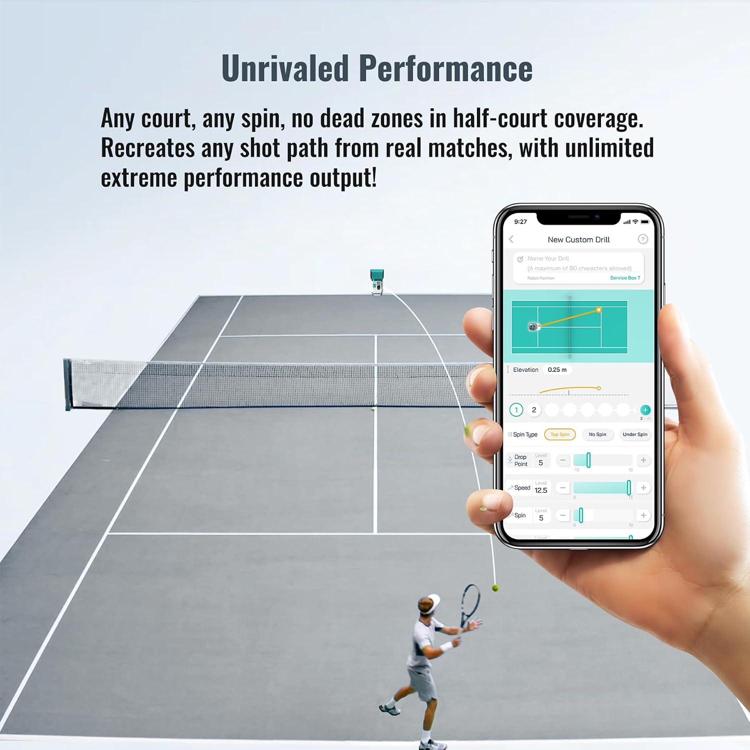 PONGBOT Tennis Ball Machine, APP and Remote Control, Custom Drills, 150 Ball Capacity, Max 80mph,8+ Hours of Endurance, Dual Motor for Topspin and Backspin, PACE S PRO - Image 8