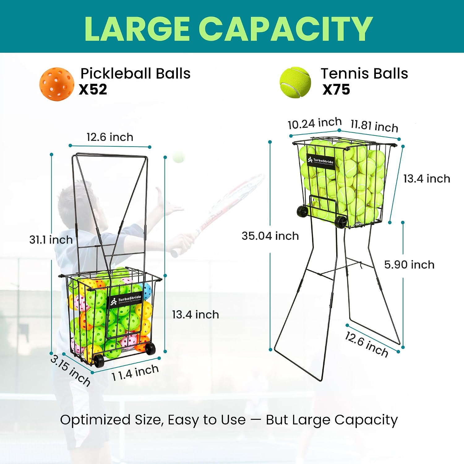 Tennis Ball Hopper, Portable Pickleball Ball Holder with Locking Legs, Holds 75 Tennis Balls or 50 Pickleballs, Sturdy Steel for Tennis Training and Teaching - Image 3