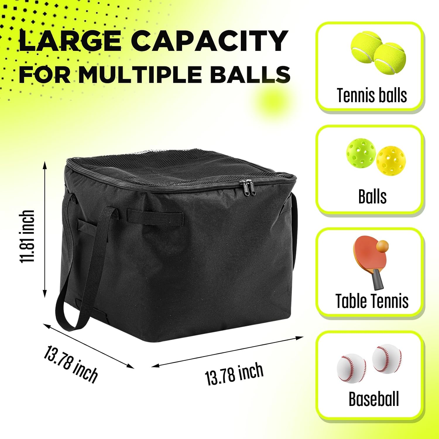 Aliceset Tennis Balls Hopper Tennis Ball Basket Picker Hopper Container with Side Pockets Lightweight Teaching Cart Bag for Picking and Storage Training Tool for Ball, Frame Not Included - Image 2
