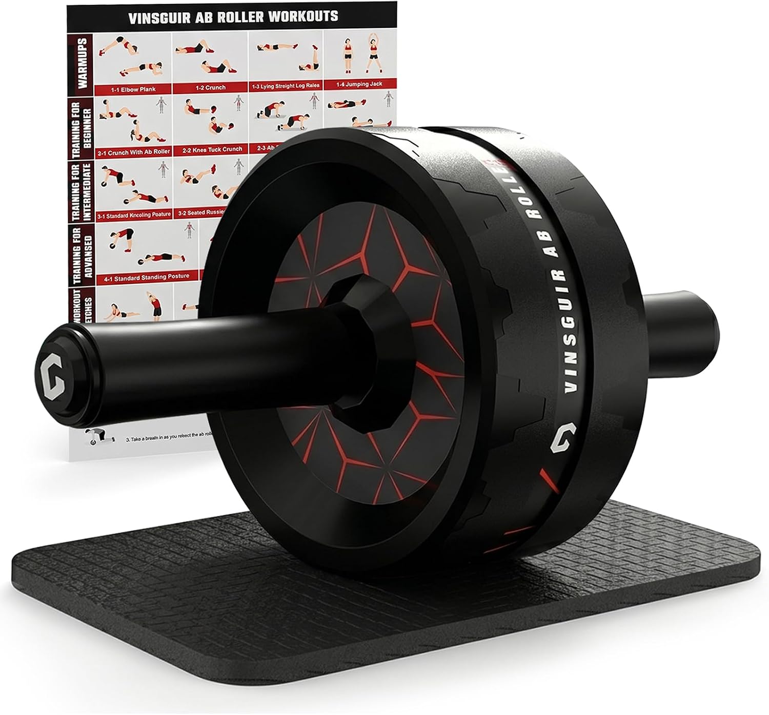 VINSGUIR Ab Roller Wheel, Abs & Core Workout Equipment for Home Gym with Knee Pad Accessories, Abdominal Wheel for Full-body Strength Training