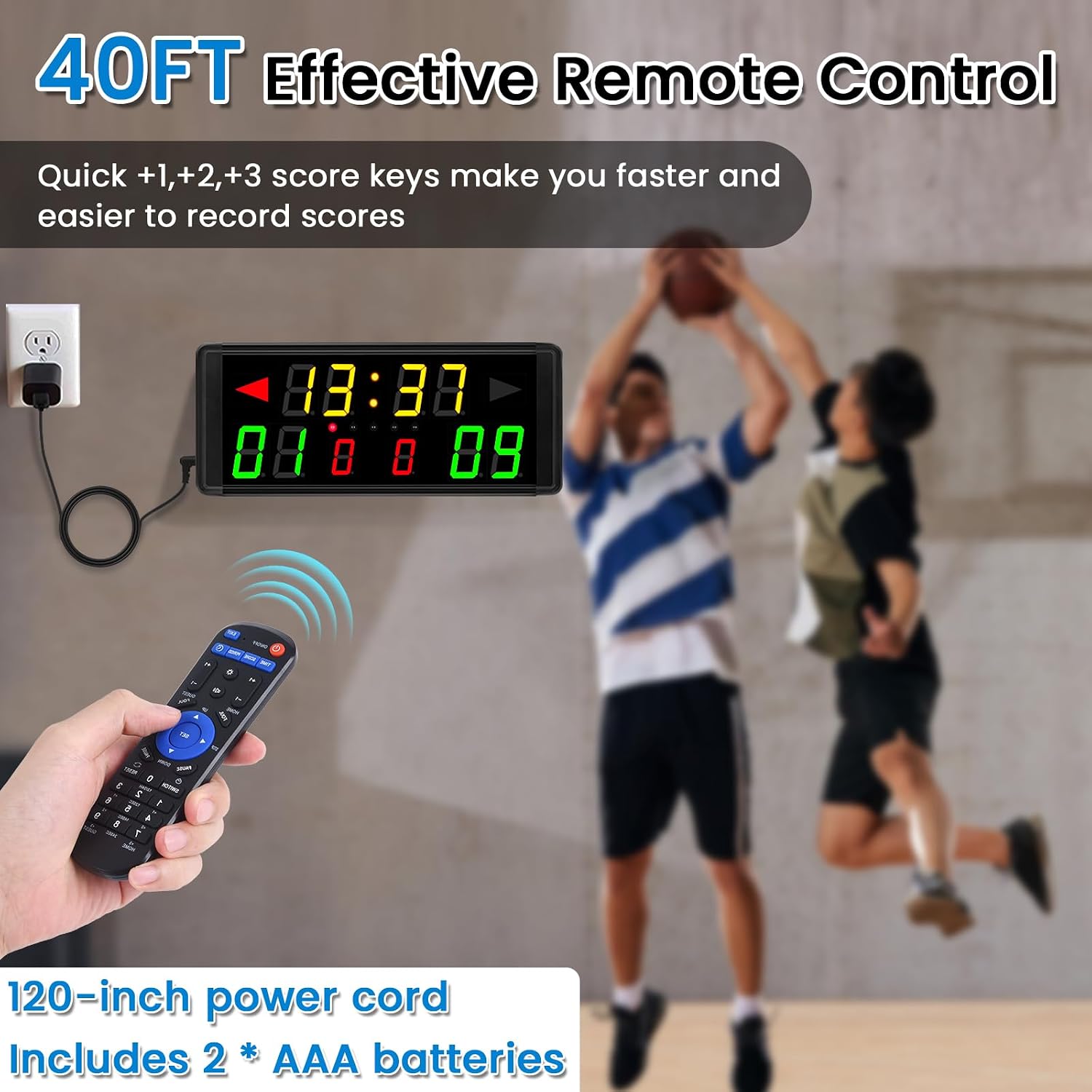 Samshow LED Electronic Scoreboard Digital Score Keeper with Remote & Tripod, Basketball Scoreboard with Shot Clock & Timer & 12/24h Real Time for Football/Corn Hole/ping Pong/Table Tennis - Image 5