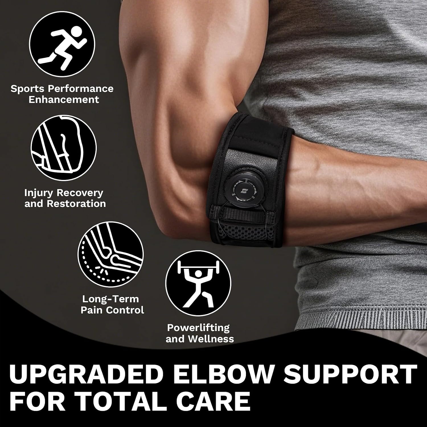 Tennis Elbow Brace for Men & Women, Elbow Brace for Tendonitis and Tennis Elbow and Golfer's Elbow, Adjustable Elbow Strap (Black, One Size Regular) - Image 3