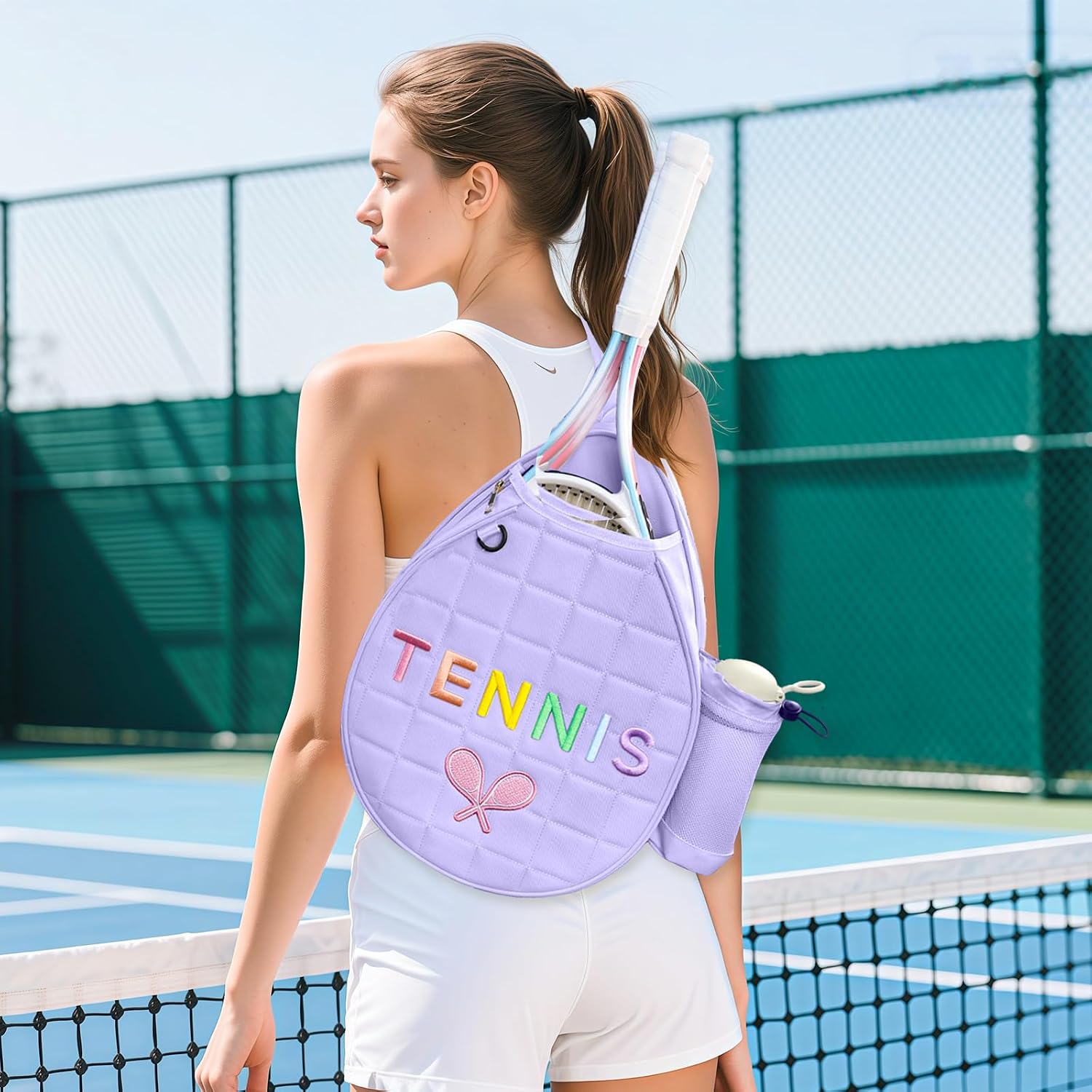 NZNDB Tennis Bags for Women Girl, Tennis Sling Crossbody Backpack, Water Resistant Tennis Bag for Pickleball, Tennis, Racketball - Image 6