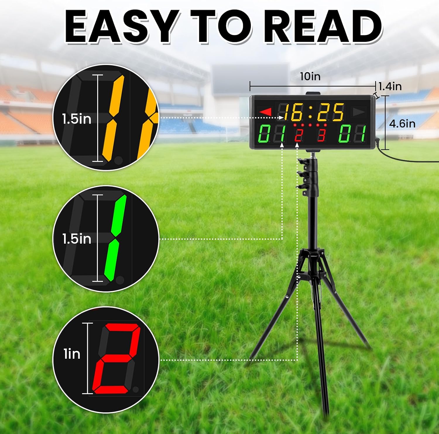 Samshow LED Electronic Scoreboard Digital Score Keeper with Remote & Tripod, Basketball Scoreboard with Shot Clock & Timer & 12/24h Real Time for Football/Corn Hole/ping Pong/Table Tennis - Image 6
