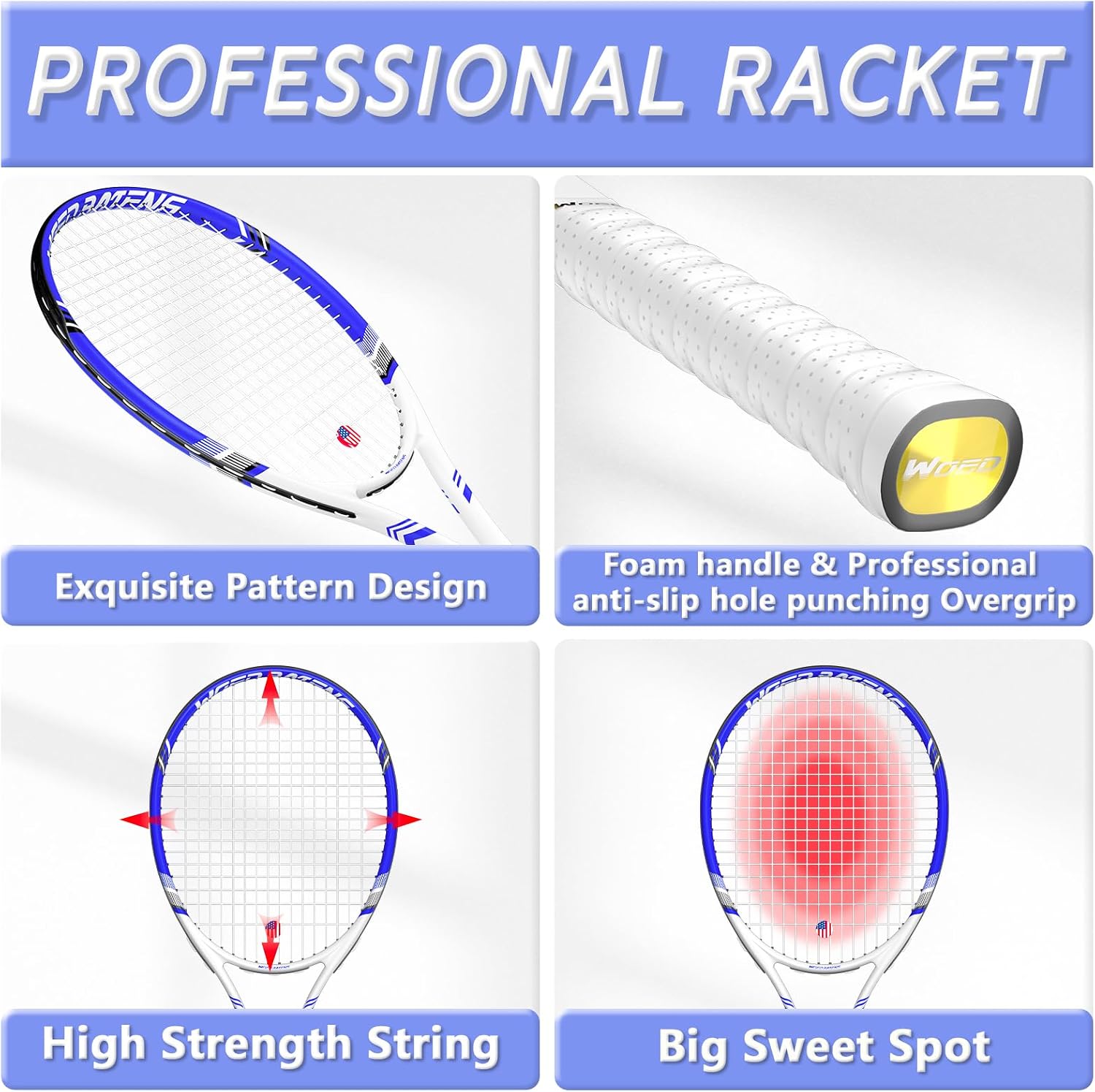 Pro Tennis Racket for Adults, 2 Player 27 inch Speed Tennis Racquet Acceptable for Beginner and Professional with 3 Tennis Balls, 2 Vibration Dampes, 2 Overgrips, Tennis Bag - Image 3