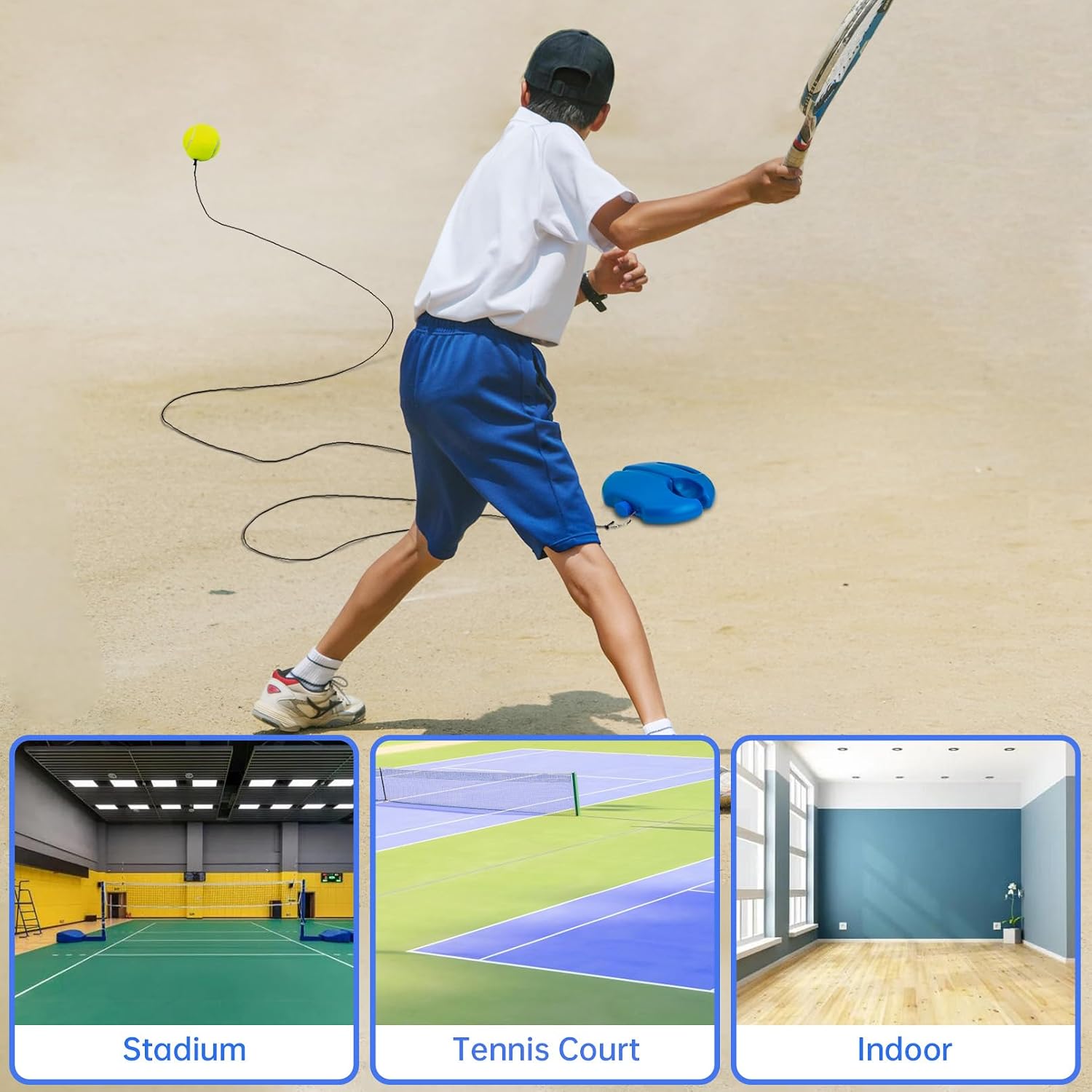 Tennis Trainer Rebound Ball with 3 String Balls, Portable Tennis Training Tool Suitable for Beginners Sport Exercise-Blue - Image 7