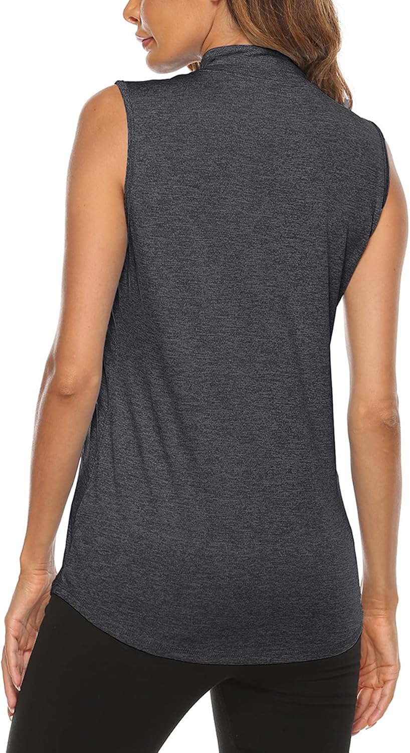 Koscacy Women's Sleeveless Golf Tennis Polo Shirts Zip Up Dry Fit Workout Tank Tops Athletic Shirt - Image 2