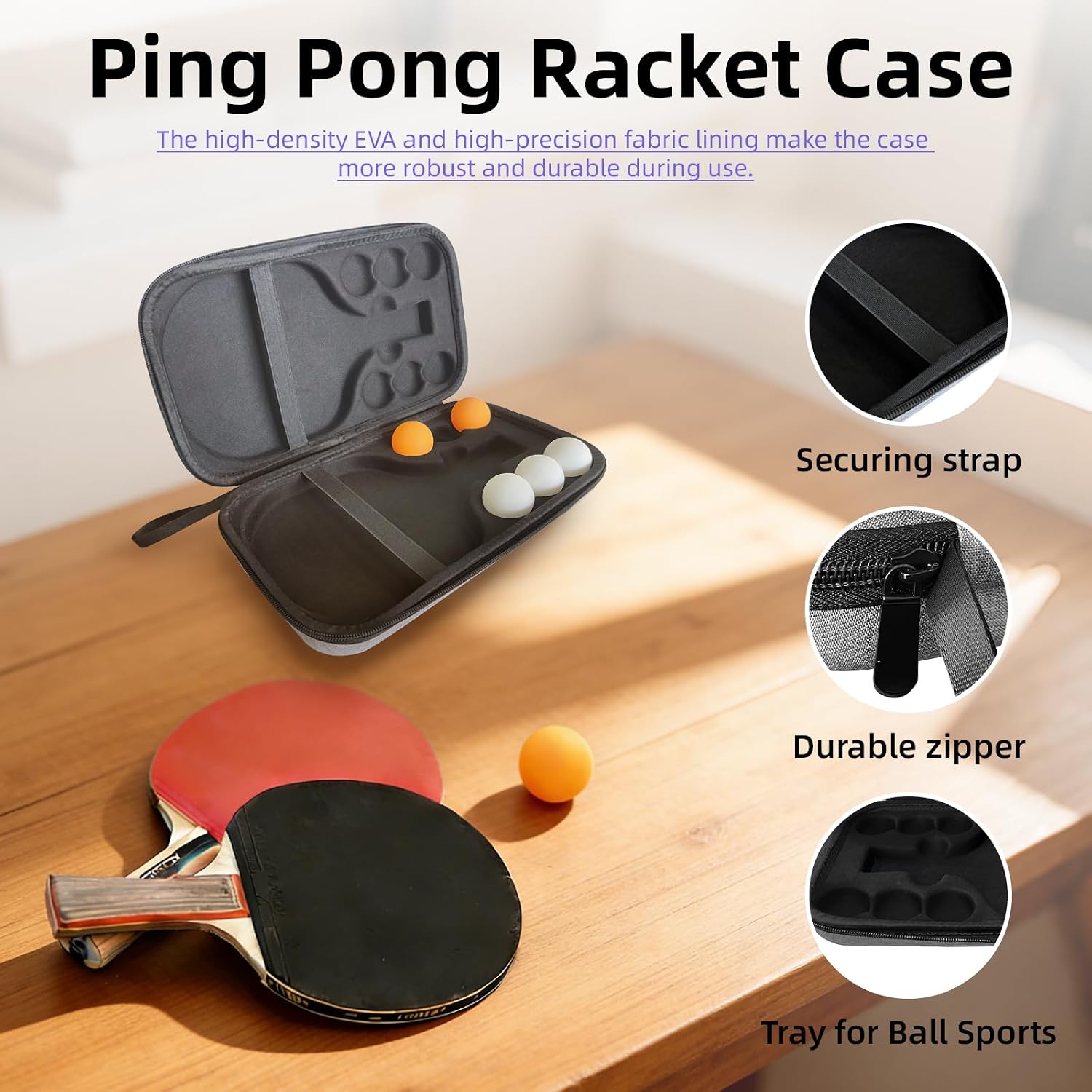 Table Tennis Paddle Case with 6 Table Tennis, Case Fits for 2 Paddles and 6 Balls, Cyber Shape Hard Cover Large Capacity Container Bag, Waterproof and shockproof - Image 3