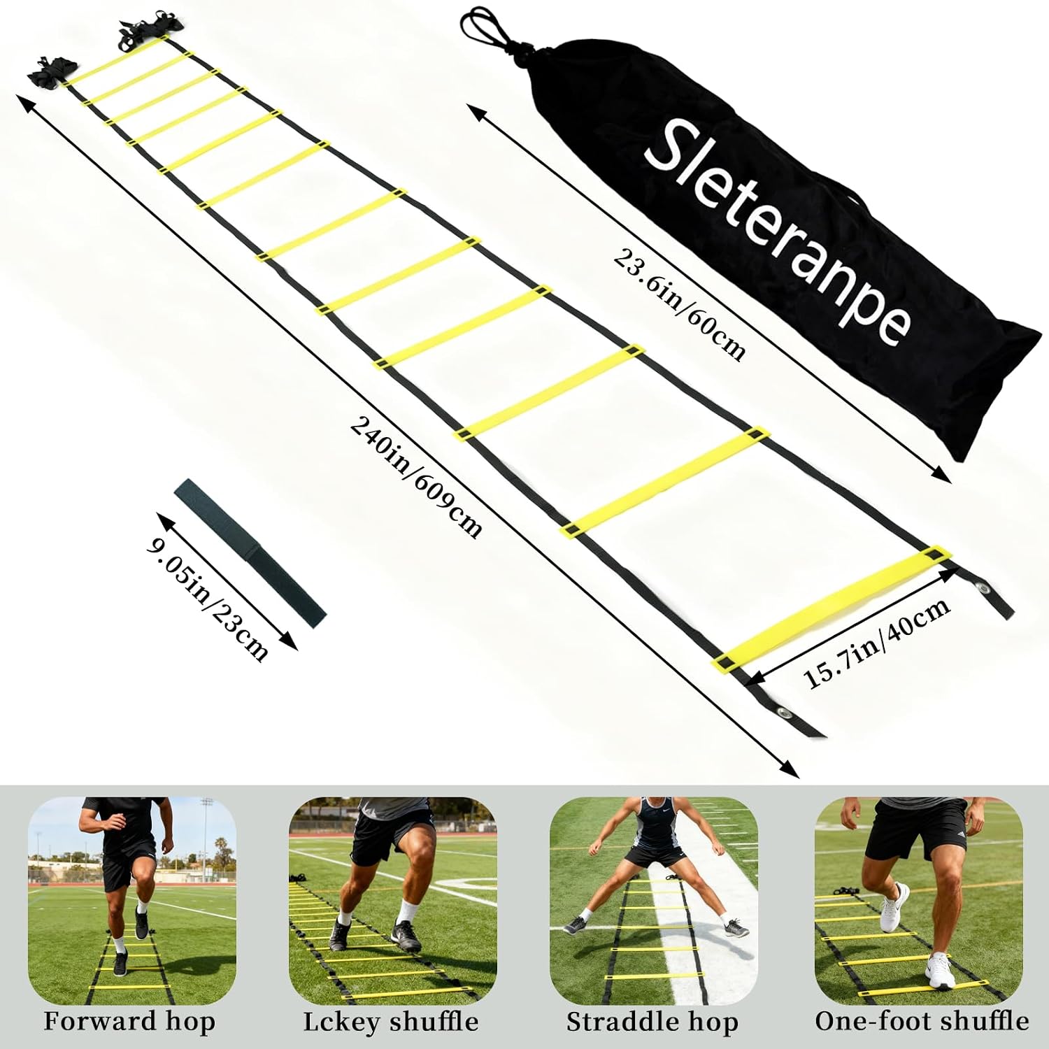 20ft Adjustable Agility Ladder | Speed Ladder for Soccer, 12 Adjustable Rungs, Durable, Carry Bag & Straps, Yellow, Footwork Training for Athletes - Image 2