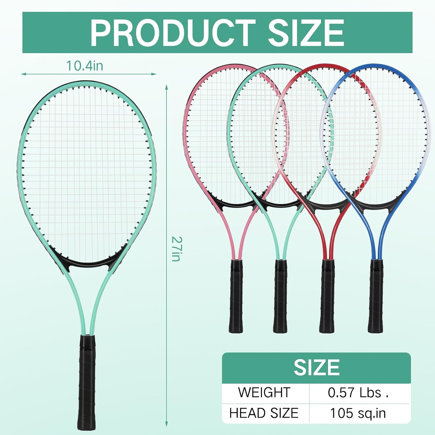 4 Pcs Tennis Rackets for Adult Recreational 4 Players 27" Tennis Racquet Lightweight Tennis Racket with 3 Tennis Balls for Training Beginners with Overgrips Carry Bag - Image 3