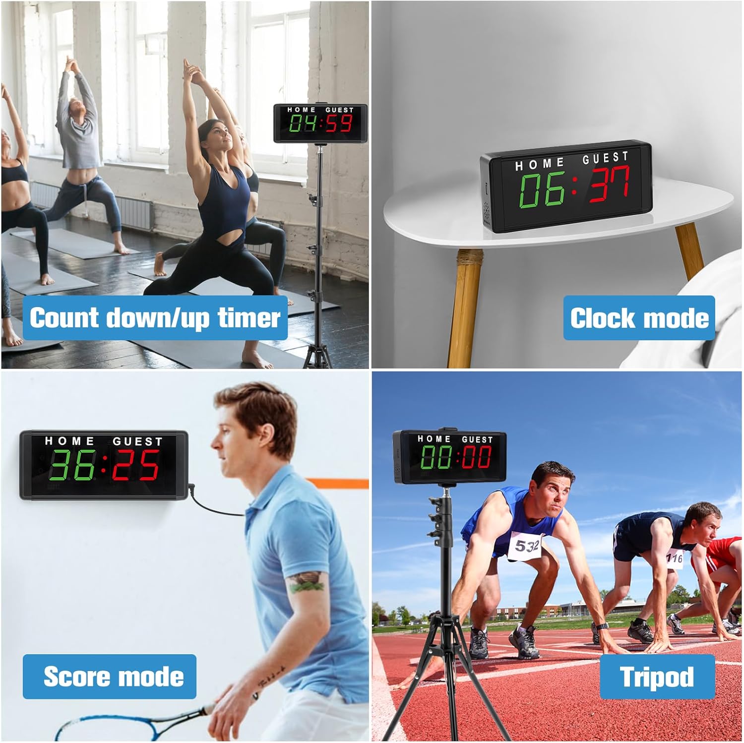 Samshow LED Electronic Scoreboard Digital Score Keeper with Remote & Tripod, Basketball Scoreboard with Shot Clock & Timer & 12/24h Real Time for Football/Corn Hole/ping Pong/Table Tennis - Image 5