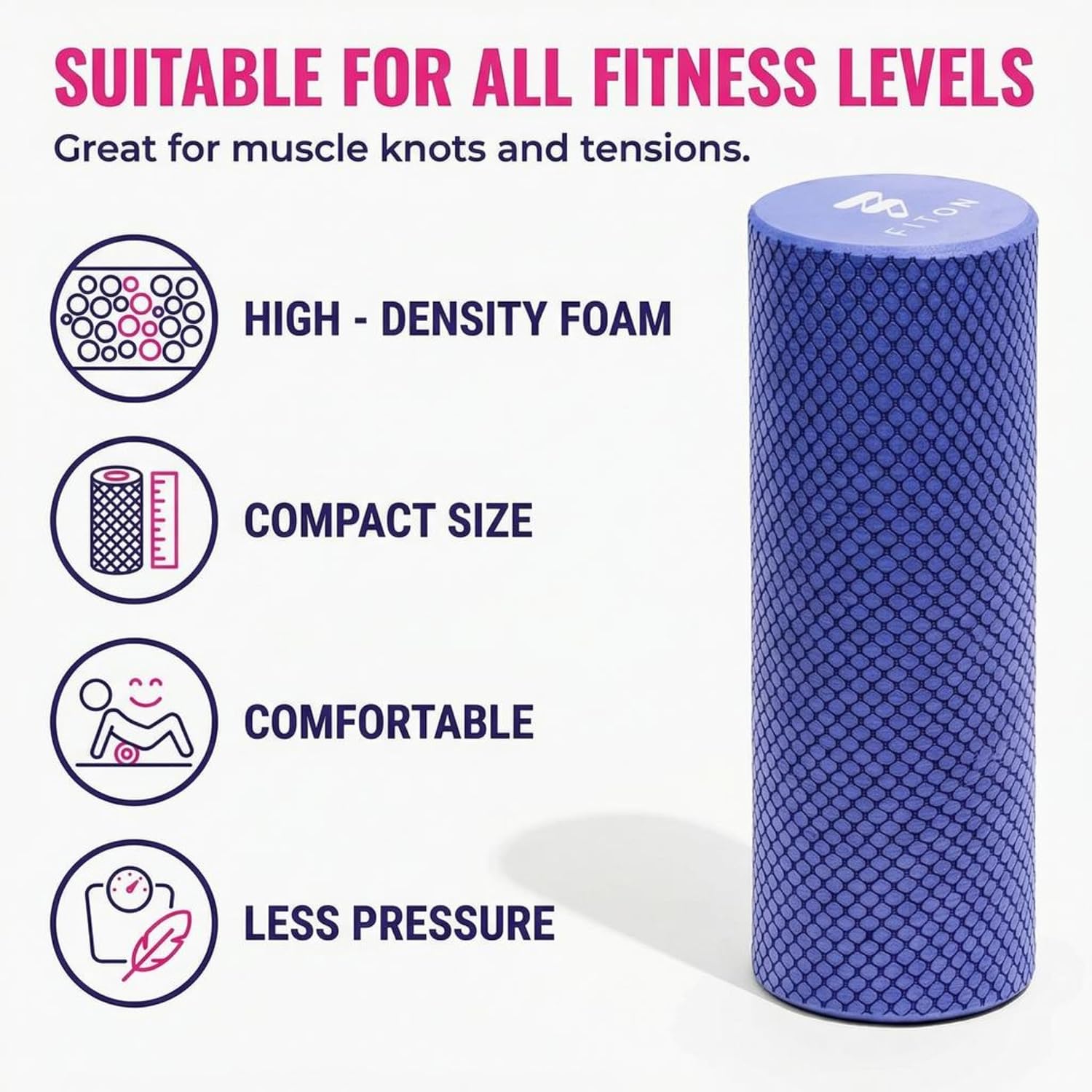 FitOn Foam Roller for Muscle Recovery - Compact and Portable, High-Density Foam Roller for Back Massage & Deep Tissue Relief and Home Exercise, Ideal for Use on Neck & Leg Soreness, 12"x4", Purple - Image 2