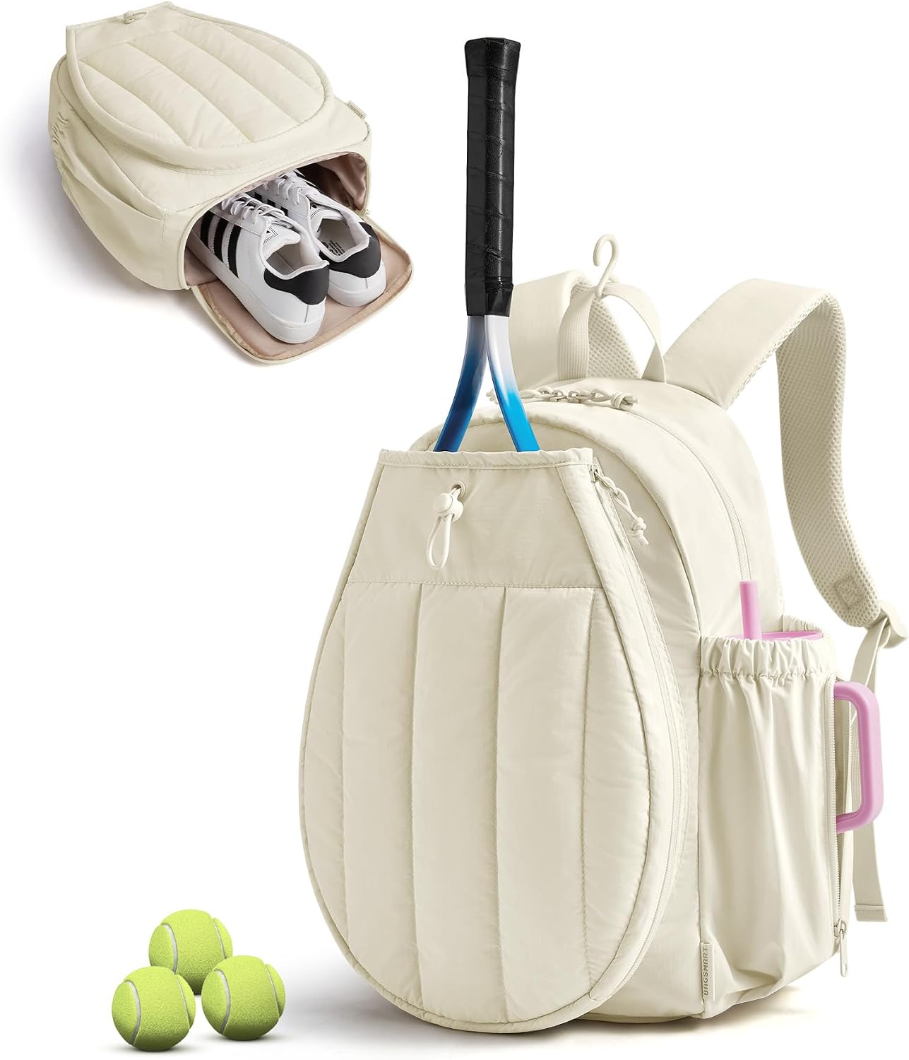 BAGSMART Tennis Gym Bag for Women, Tennis Backpack Holds 2 Rackets with Shoe Compartment, 15.6" Laptop Gym Backpacks for Court, Off-work, Everyday & Overnight Weekend