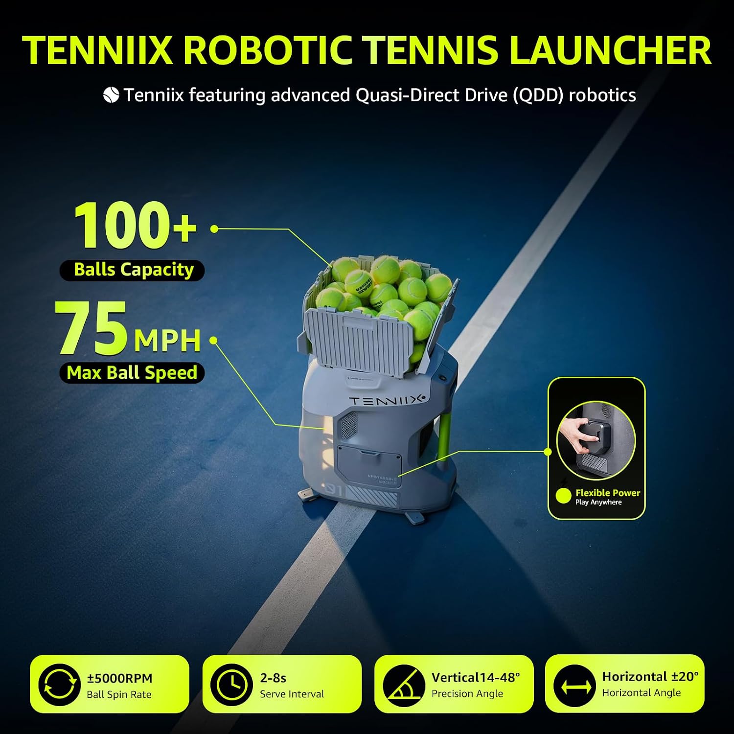 Basic Tennis Ball Machine, 18.7LB Portable Tennis Robot, 4H Runtime & 100+ Ball Capacity, Smart App & Voice Control, Multi-Training Mode, LED Display, 75MPH, Ideal for Beginners & Pro - Image 5