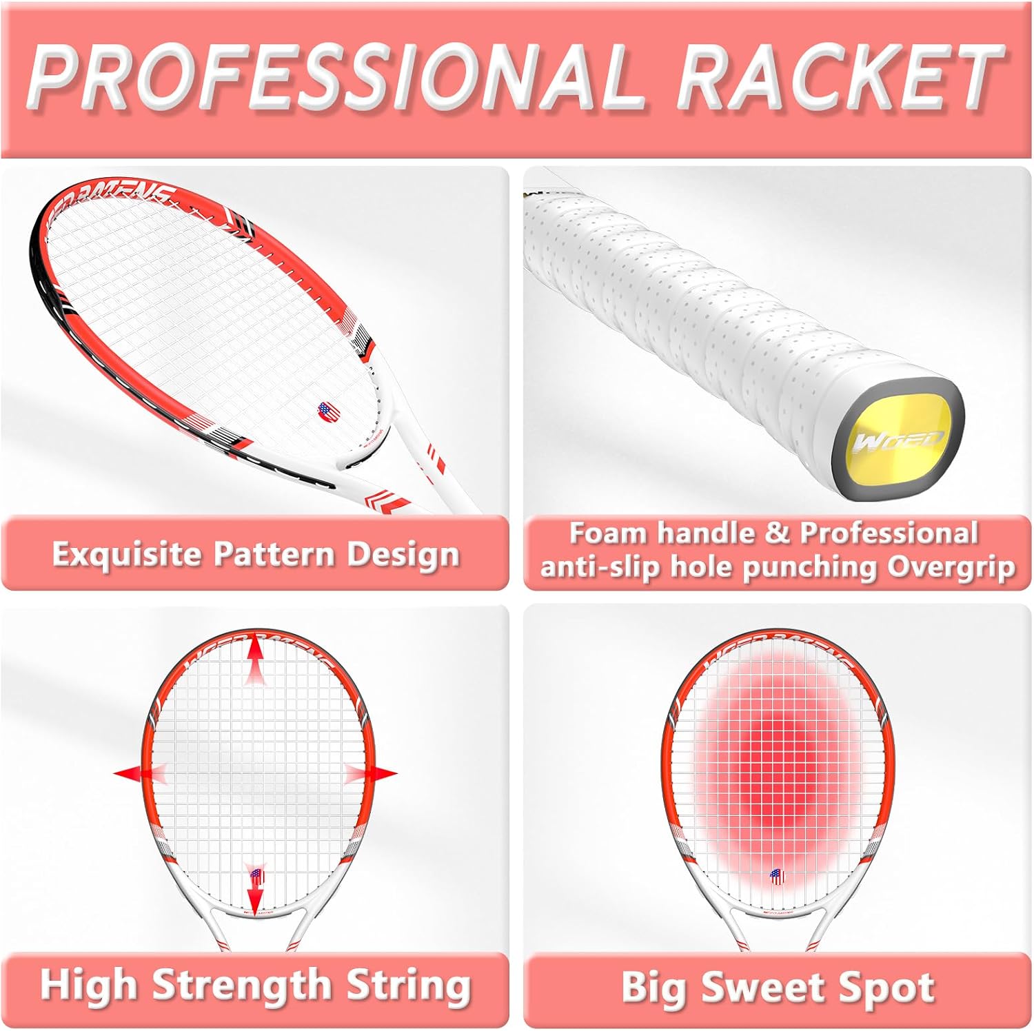 Pro Tennis Racket for Adults, 2 Player 27 inch Speed Tennis Racquet Acceptable for Beginner and Professional with 3 Tennis Balls, 2 Vibration Dampes, 2 Overgrips, Tennis Bag - Image 3