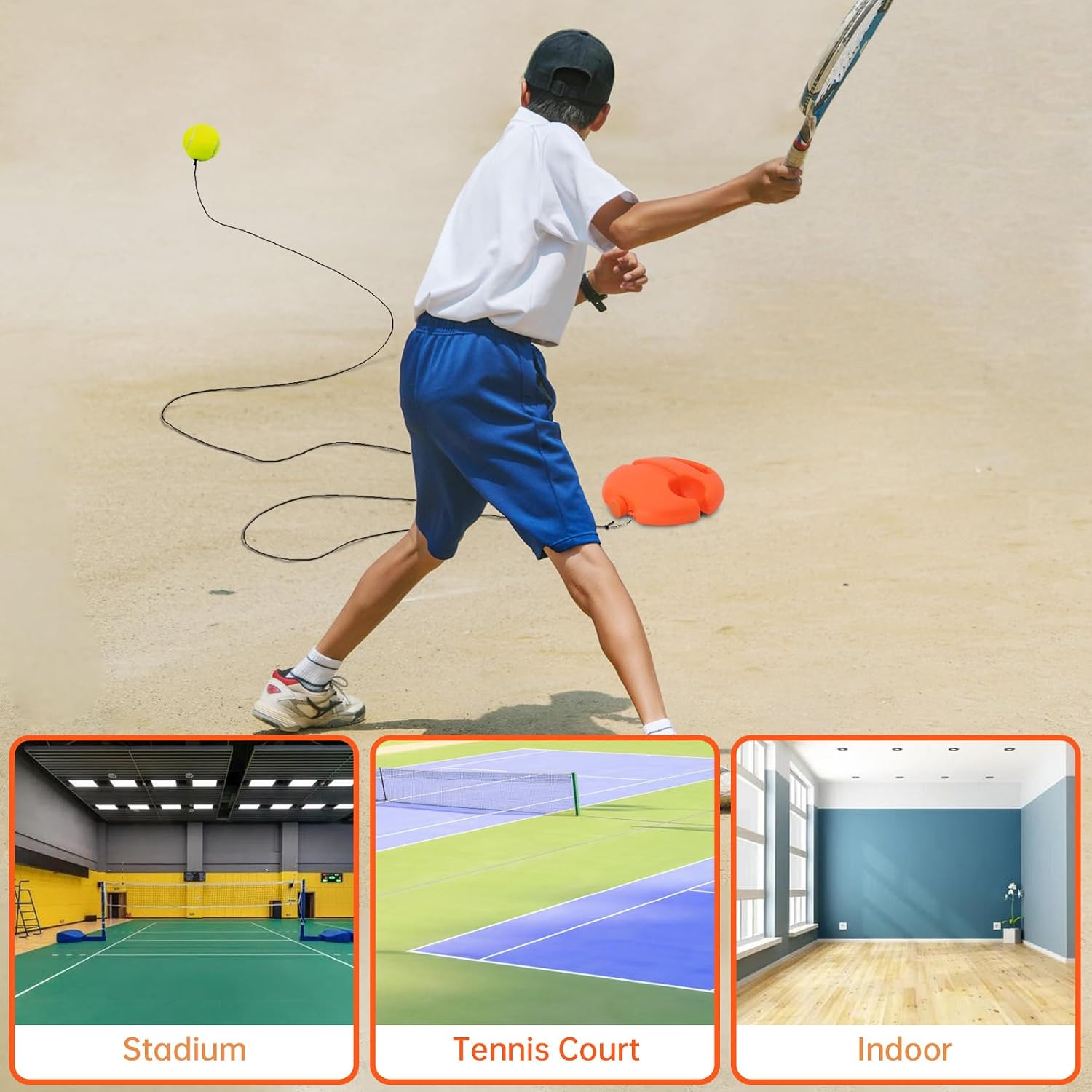 Tennis Trainer Rebound Ball with 3 String Balls, Portable Tennis Training Tool Suitable for Beginners Sport Exercise-Blue - Image 7