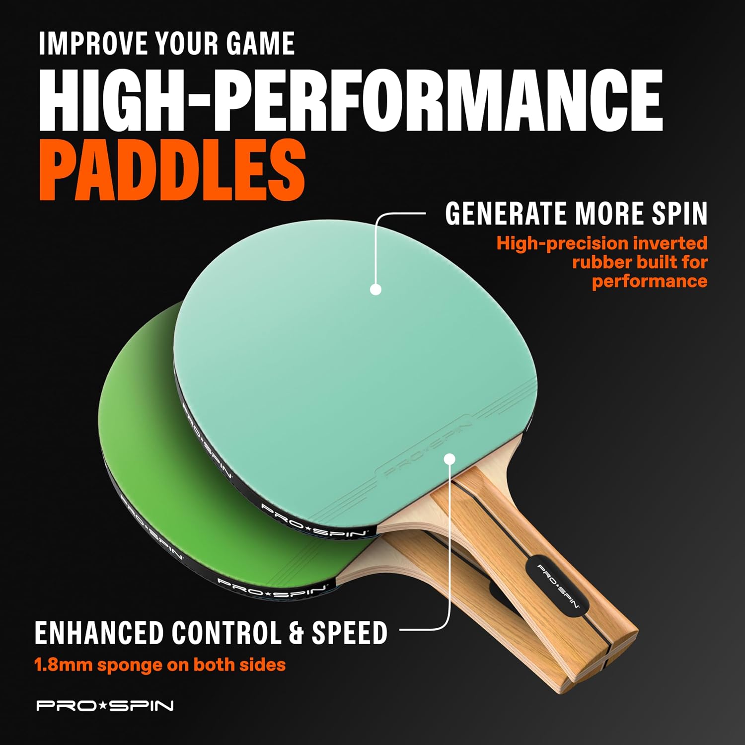 PRO-SPIN Ping Pong Paddles - High-Performance Set with Premium Table Tennis Rackets, 3-Star Ping Pong Balls, Compact Storage Case | Professional Quality Ping Pong Paddle Set | Indoor & Outdoor Games - Image 3