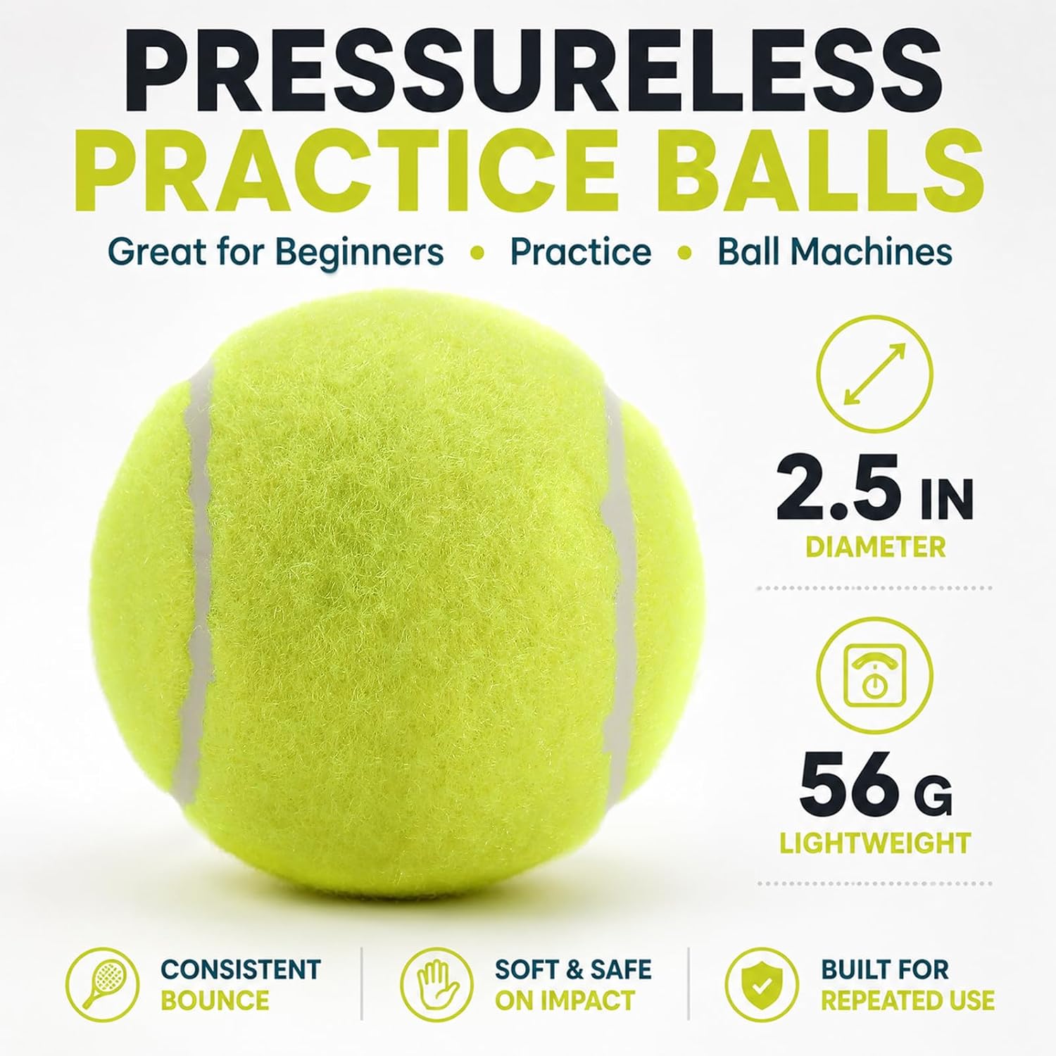 INSUM Bulk Tennis Balls, 12 Pack Extra Duty Practice Balls with Mesh Bag | High Bounce Rubber Core, Soft Felt, Beginner Practice, Dog Fetch Training, Outdoor Play - Image 3