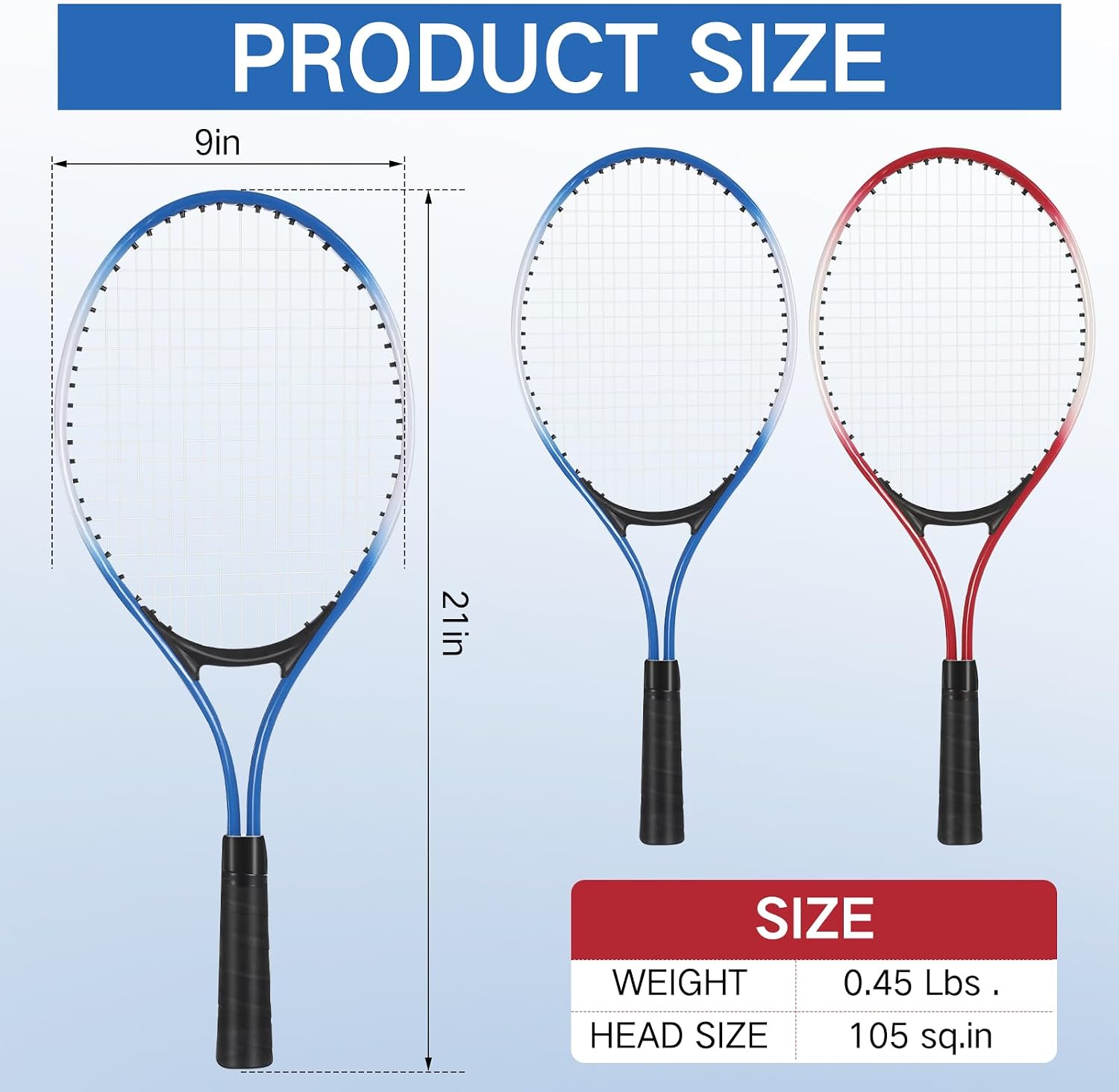 4 Pack Tennis Rackets Recreational 21 Inch Lightweight Tennis Racket Bulk with Balls Overgrips Carry Bag for Training Beginners - Image 3