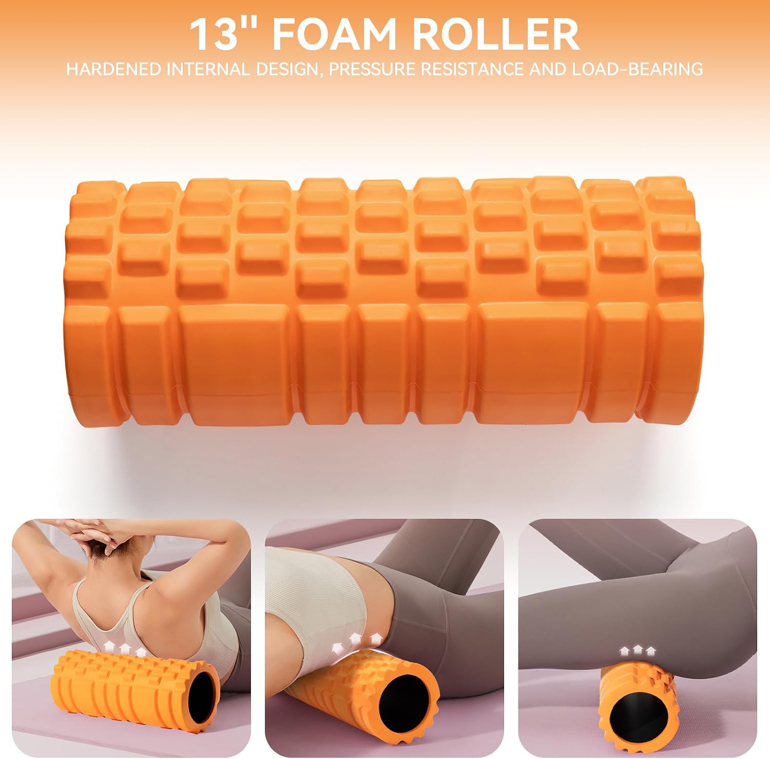 Krightlink 5 in 1 Foam Roller Set for Deep Tissue Muscle Massage, Trigger Point Fitness Exercise Foam Roller, Massage Roller, Massage Ball, Stretching Strap, for Whole Body (Orange Black) - Image 2