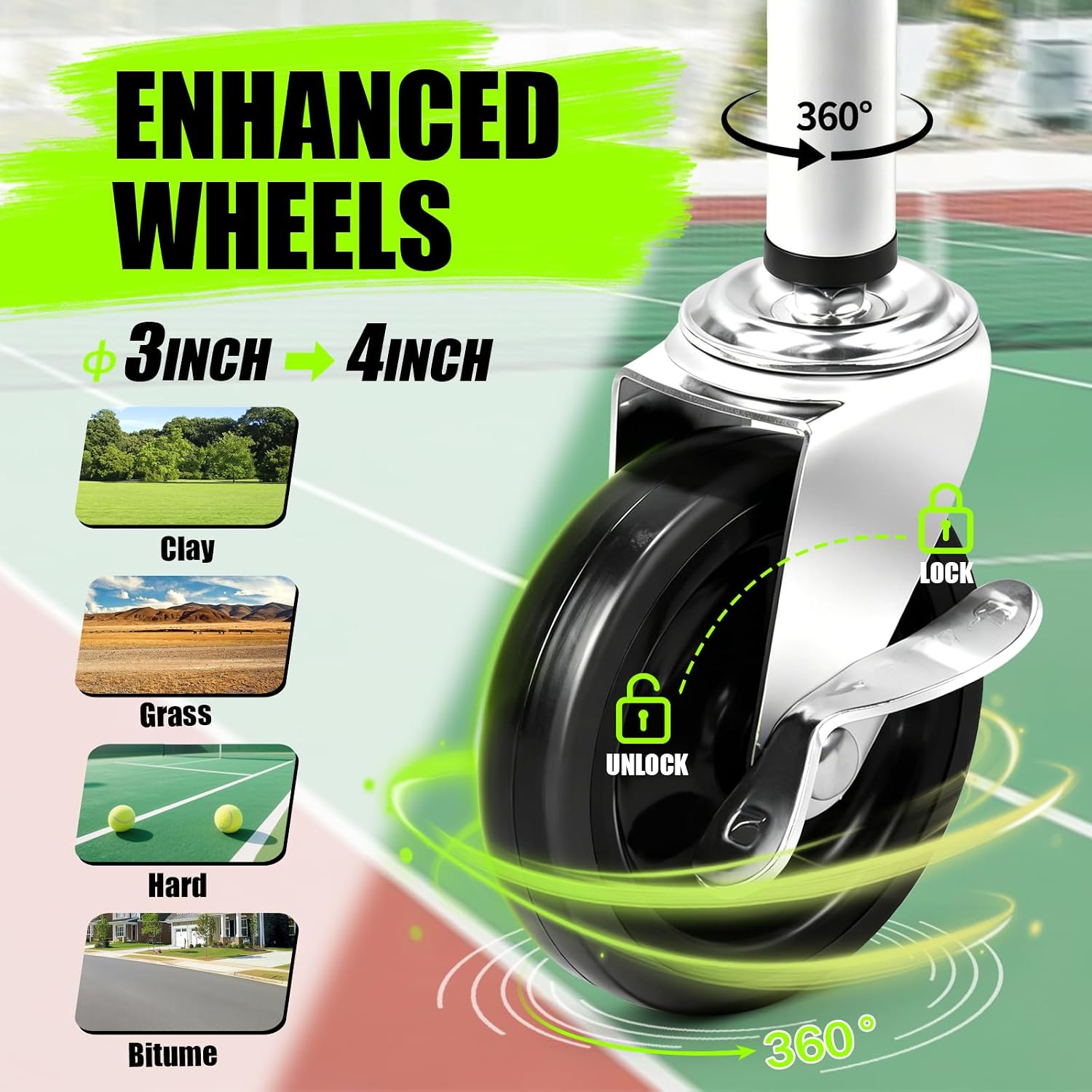 Angooni Professional Tennis Cart with Silent PU Wheels - 2 Capacity Choices (150/240 Balls) - Sturdy, Lightweight & Portable Storage for Practice and Matches - Image 3