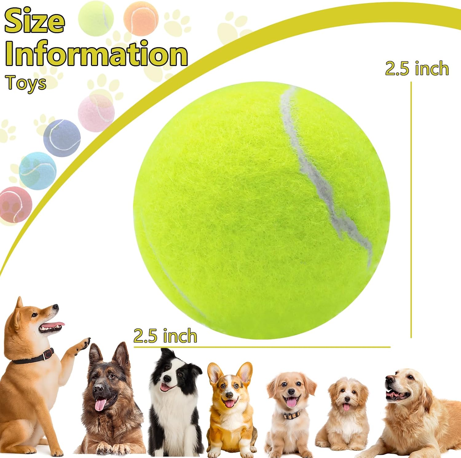 Swingers Squeaky Tennis Balls for Dogs,2.5 inch Training Tennis Balls,Exercise Ball for Pet Dog with Mesh Carry Bag Easy to Transport (Multicolor, 6 Pack) - Image 2
