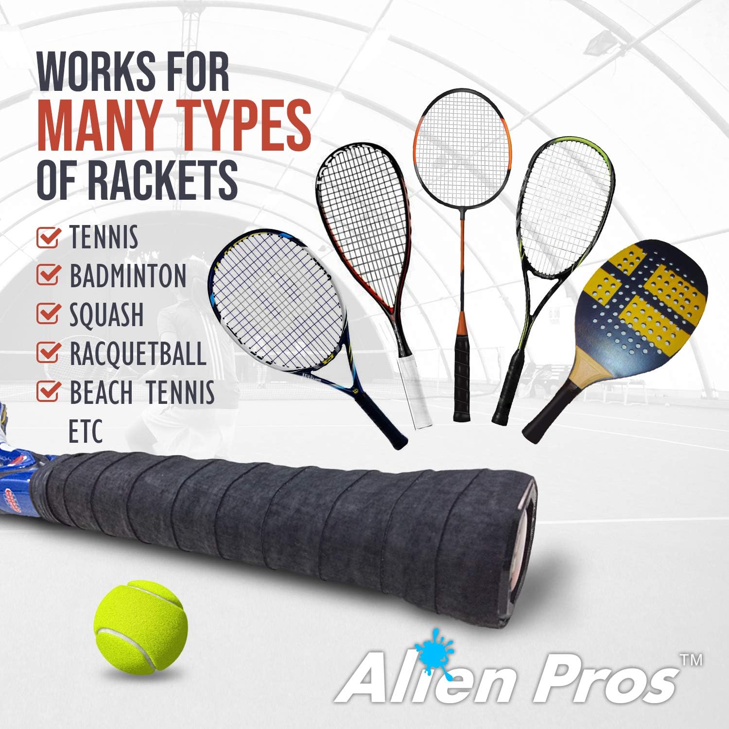 ALIEN PROS Tennis Racket Grip Tape - Precut and Dry Feel Tennis Grip - Tennis Overgrip Grip Tape Tennis Racket - Wrap Your Racquet for High Performance - Image 5