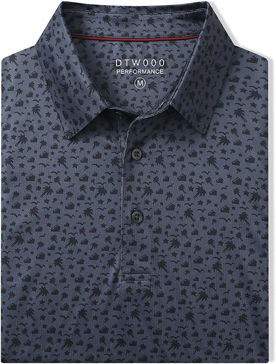 Men' s Golf Shirts Short Sleeve Print Performance Moisture Wicking Dry Fit Golf Polo Shirts for Men - Image 4