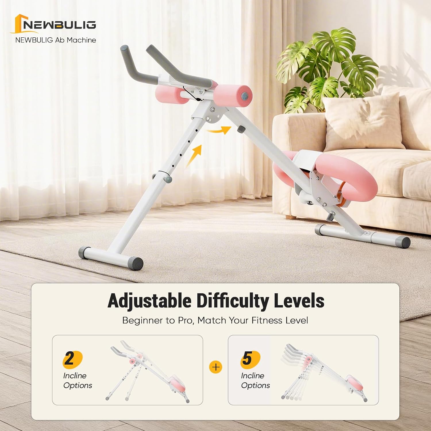 NEWBULIG Ab Machine, Abs Workout Equipment for Home Gym, Adjustable Ab Trainer Machine for Stomach Workout, Foldable Abdominal Trainer - Image 3