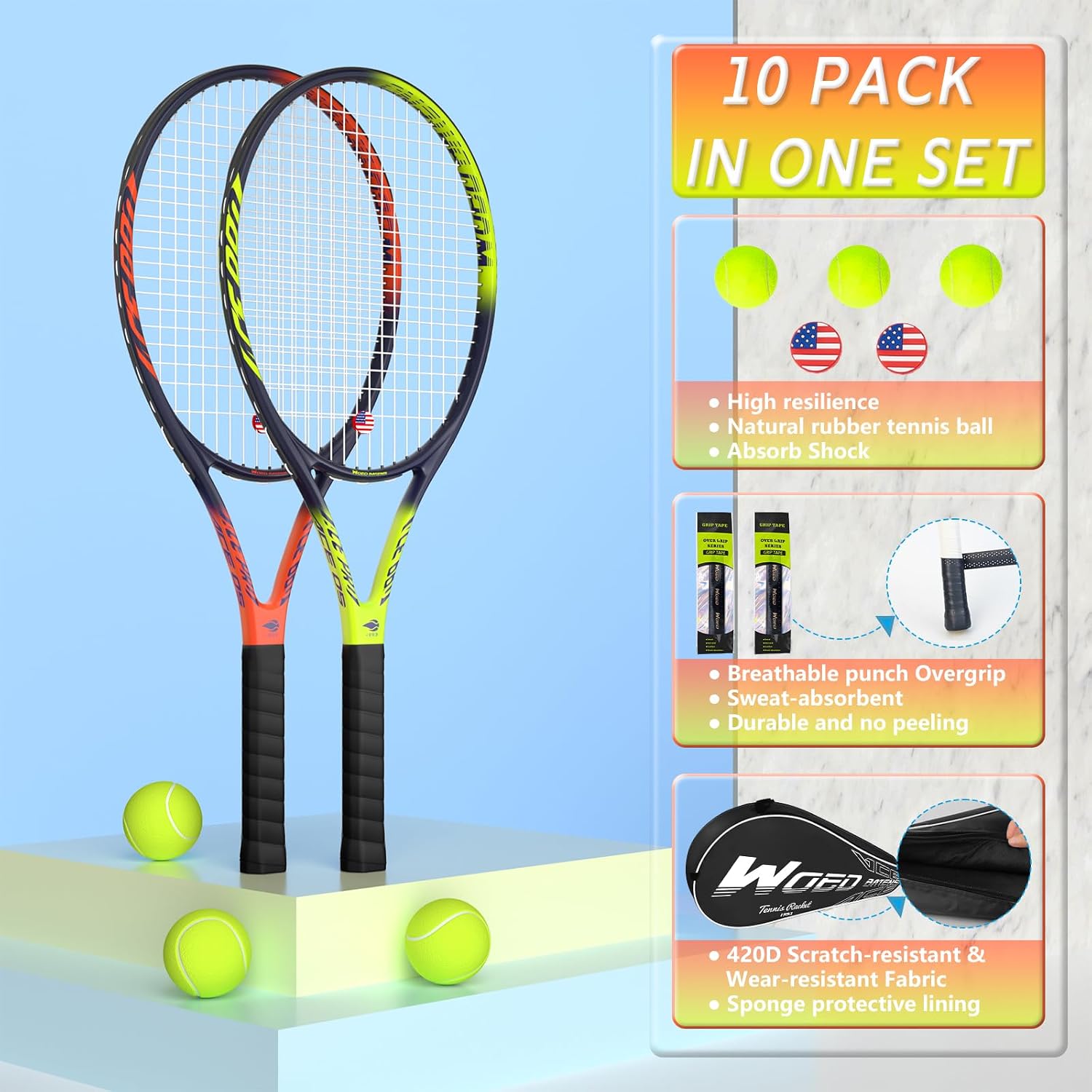 Pro Tennis Racket for Adults, 2 Player 27 inch Speed Tennis Racquet Acceptable for Beginner and Professional with 3 Tennis Balls, 2 Vibration Dampes, 2 Overgrips, Tennis Bag - Image 5