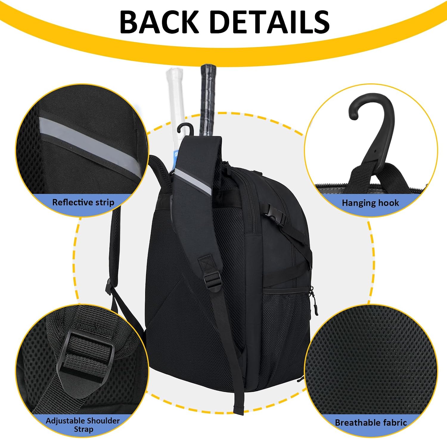 Goloni Tennis Backpack, Tennis Bag with Fence Hook & Ventilated Shoe Compartment, Holds 2 Tennis Rackets - Image 3