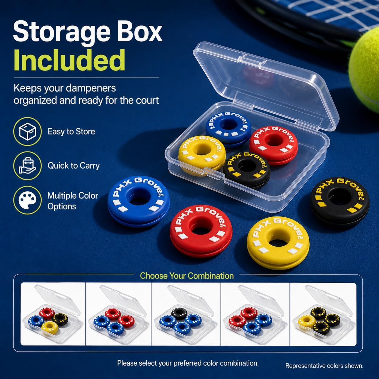 Tire-Shaped Tennis Dampener for Racket, Tennis Racket Vibration Dampener, Rubber Shock Absorber for Strings, Tennis Racquet Dampeners (Include Storage Box) - Image 8