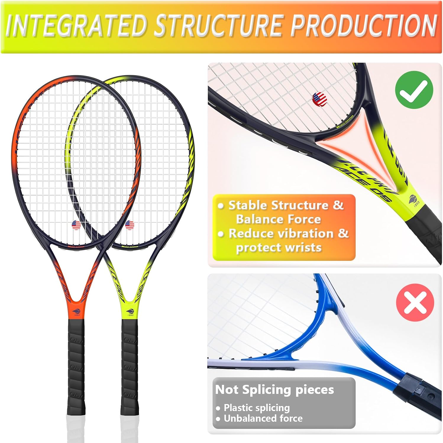 Pro Tennis Racket for Adults, 2 Player 27 inch Speed Tennis Racquet Acceptable for Beginner and Professional with 3 Tennis Balls, 2 Vibration Dampes, 2 Overgrips, Tennis Bag - Image 2