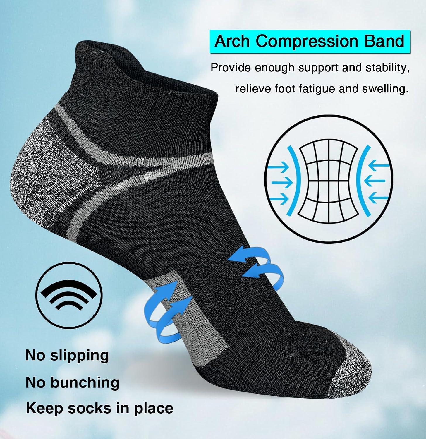 suaskk Men's Ankle Athletic Cushioned Anti-Blister Running Socks 5 Pairs | Comfort and Breathable, Moisture Wicking, - Image 5