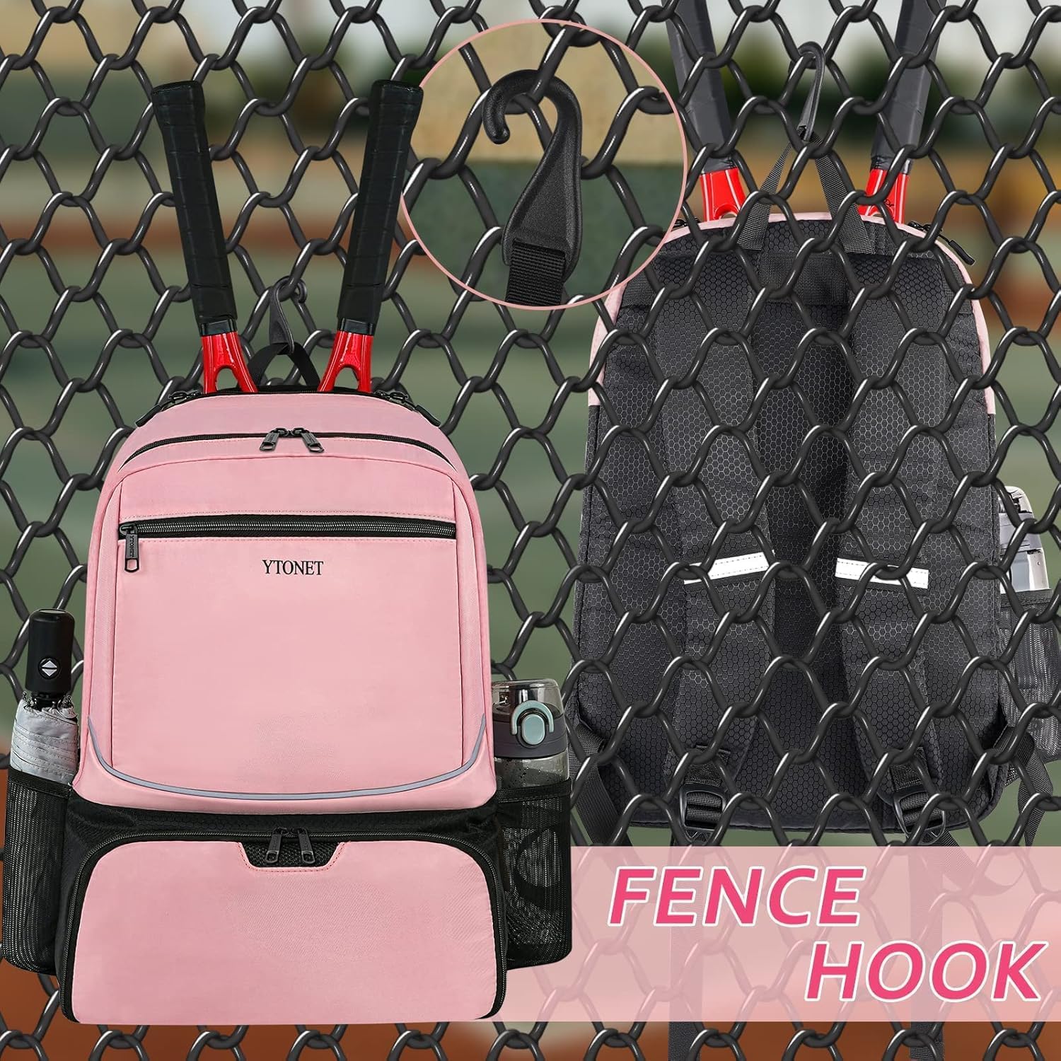 Ytonet Tennis Bag Tennis Backpack for Women Men 2 Rackets with Insulated Pocket Ventilated Shoe Compartment - Image 6
